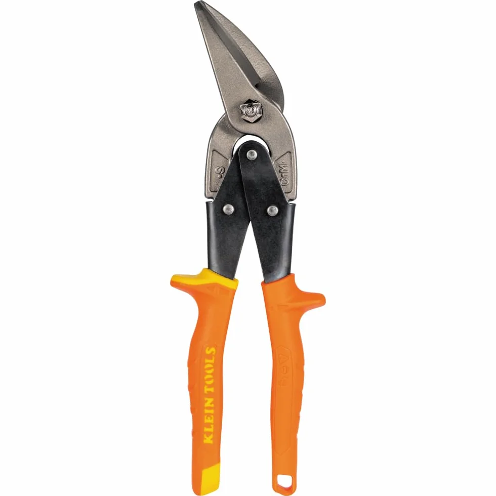 Klein Tools 2402S Tijeras de corte recto, tijeras de hojalata de aviación con hoja forjada para corte de chapa de precisión