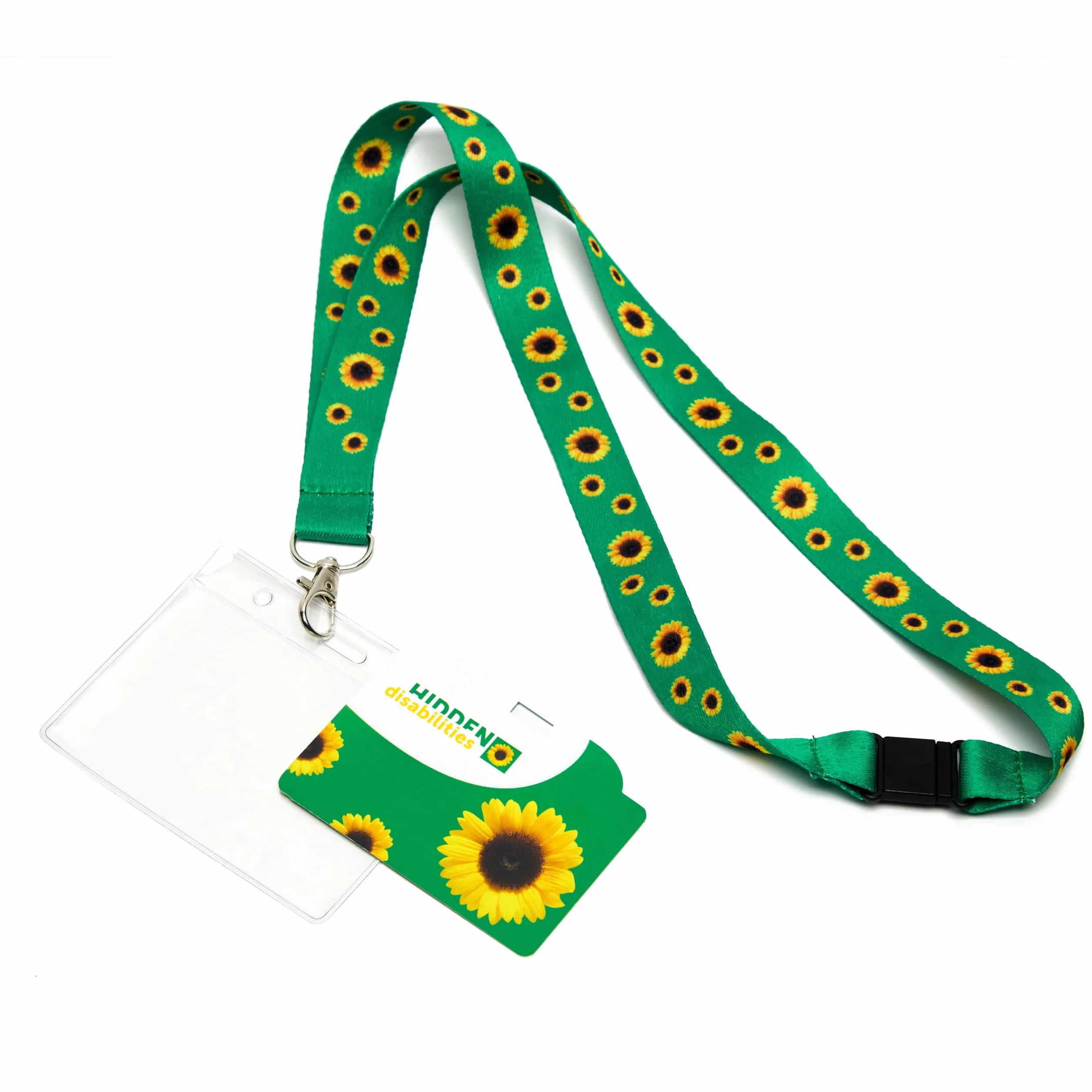 Porta credenciales oficial Hidden Disabilities con llavero de girasol y monedero para personas de menor estatura (llavero de 70 cm)