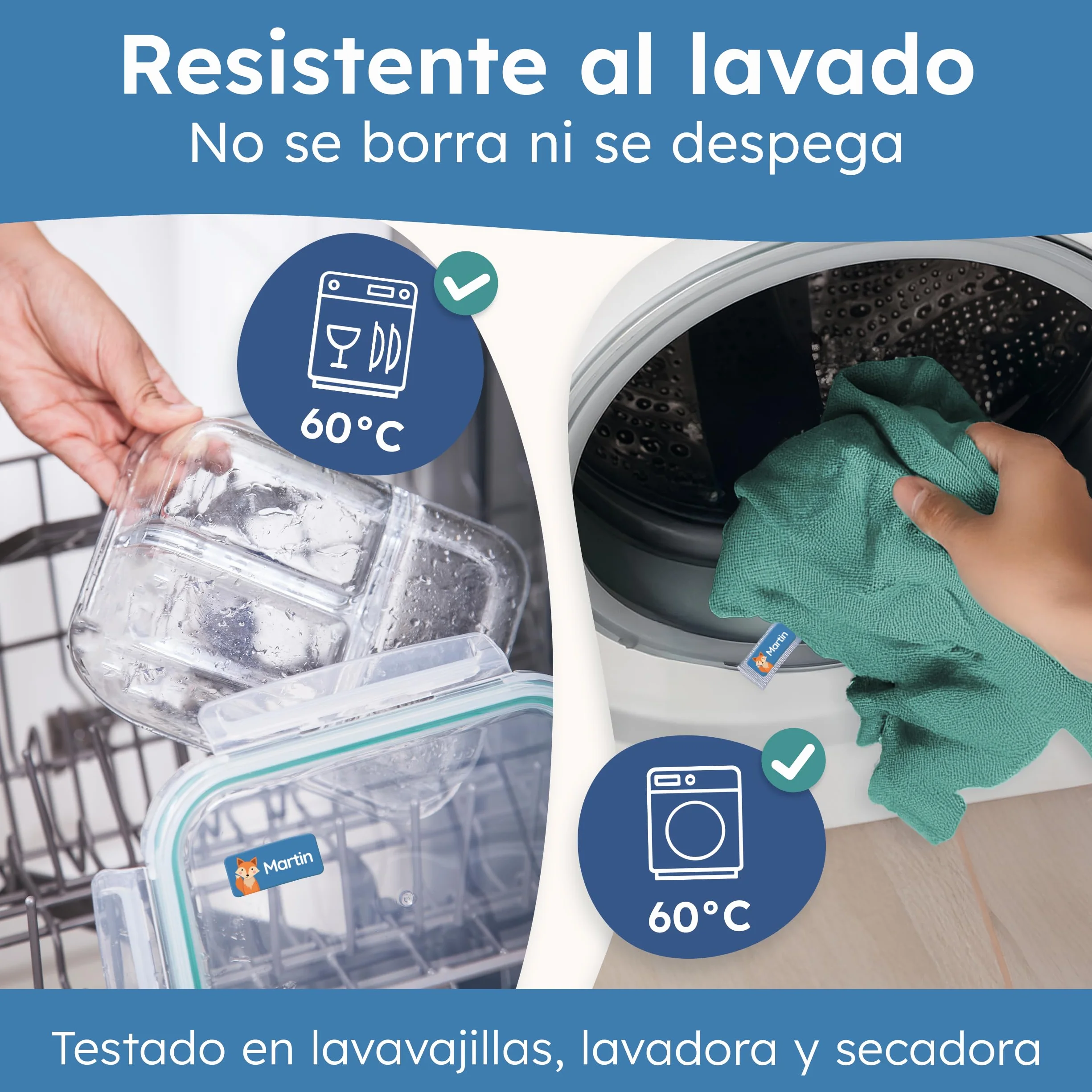 Etiquetas para Ropa Personalizadas melu kids® Aventura 60 piezas No planchar Pegatinas Lavables a Máquina
