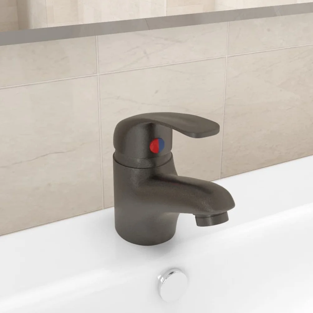 Grifo mezclador monomando gris para baño y cocina, aleación de zinc con cartucho de cerámica, 13 x 10 cm, manguera flexible de acero inoxidable, incluye accesorios de instalación