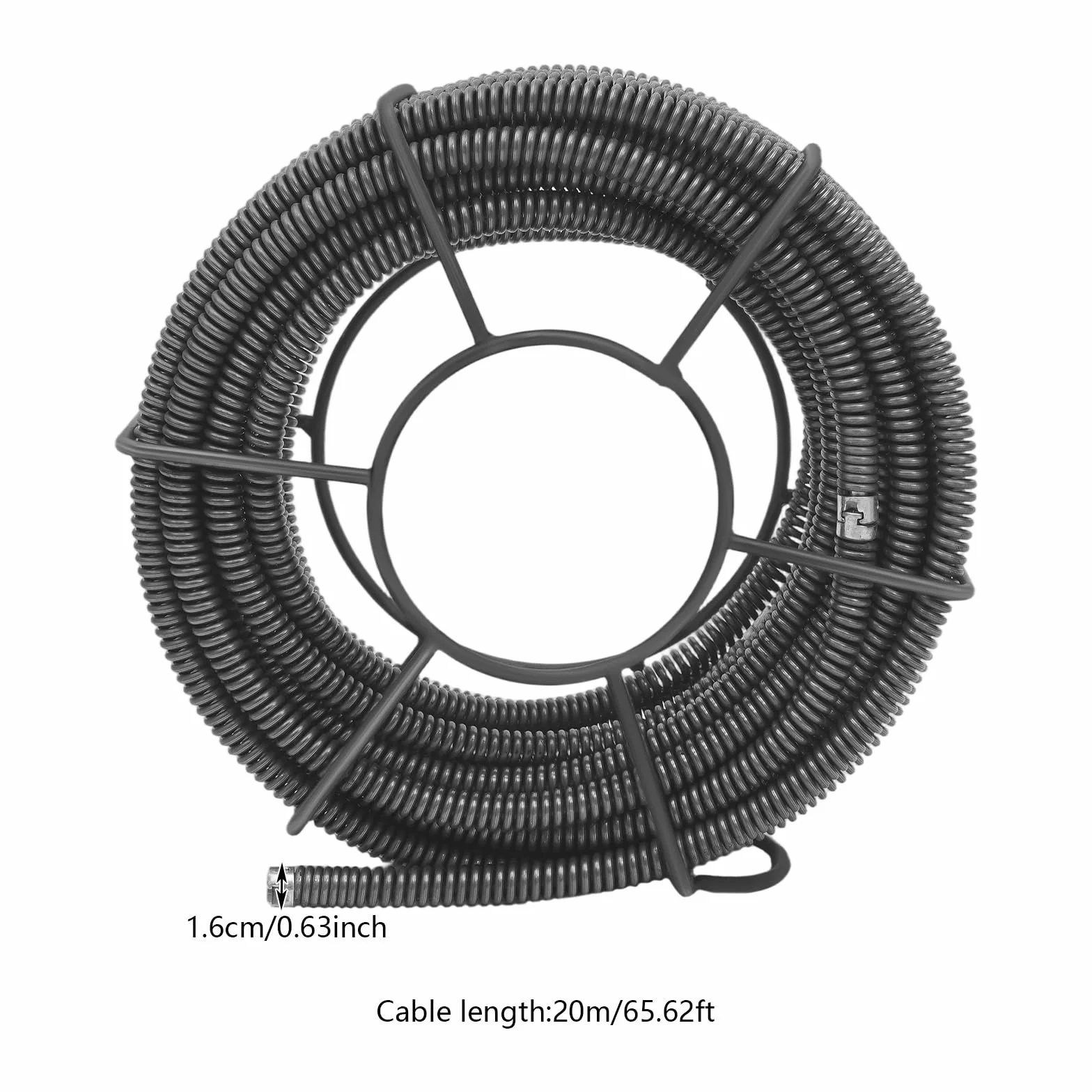 Juego de espirales para limpieza de tuberías, 20 m, 16 mm de diámetro del muelle, espiral, desagüe, limpieza de tuberías, acero al manganeso para obstrucciones persistentes
