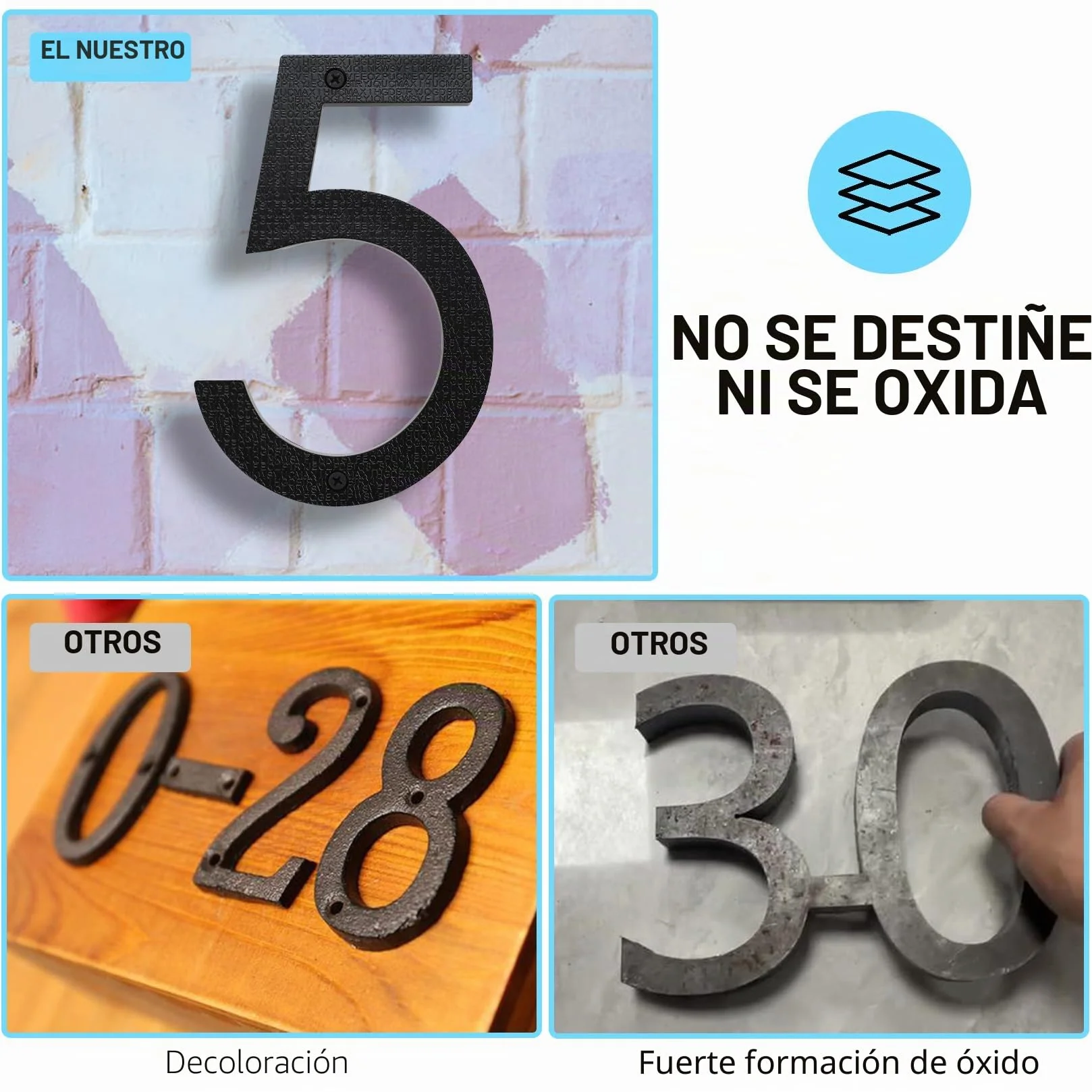 Número Grande para Casa en Negro, 20cm, Placa Flotante de Número de Casa, Número de Calle/Puerta en Plástico ABS Efecto 3D para Oficinas, Buzones, Garajes (Numero 5)