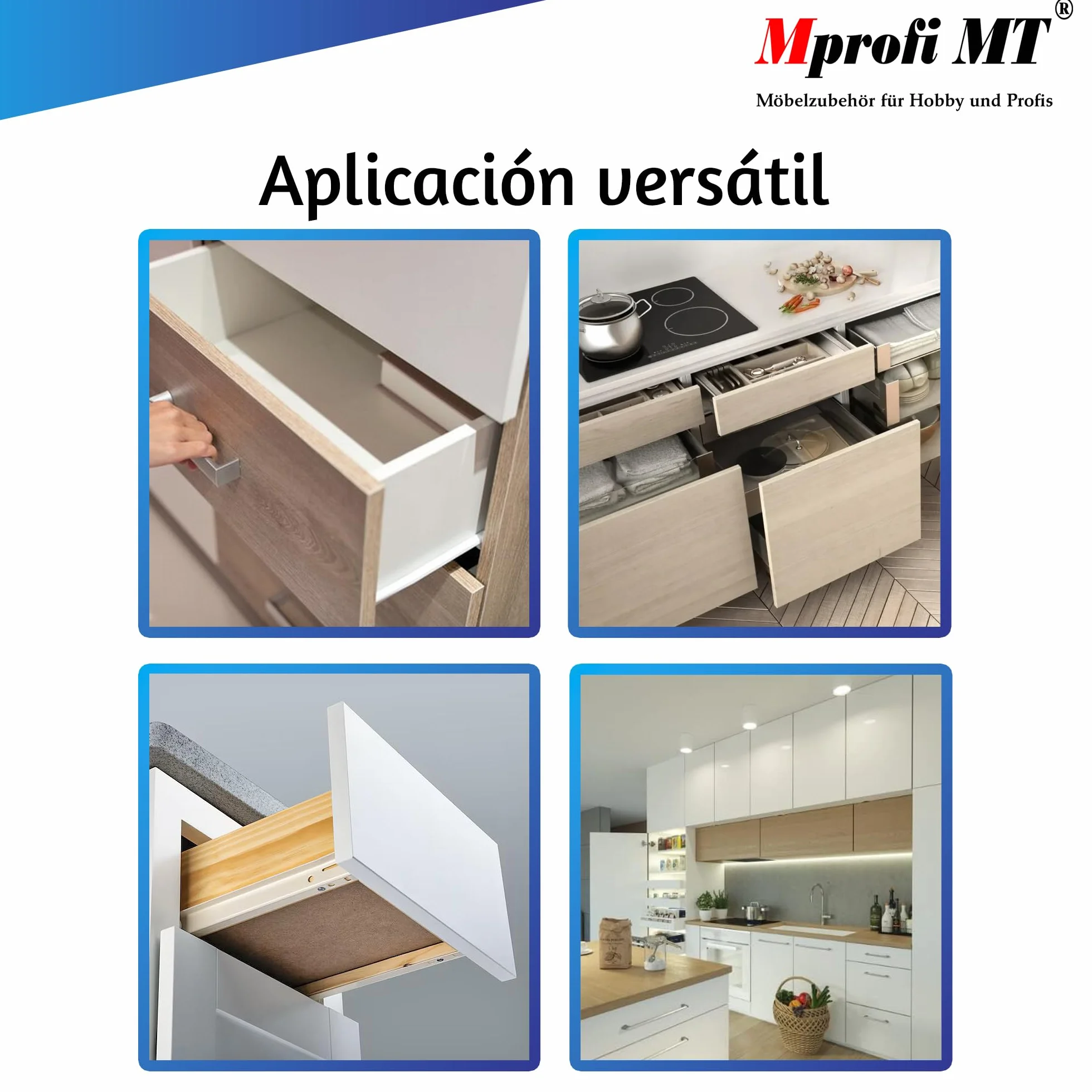 Mprofi MT® 20 Piezas, 10 Pares | Guías para Cajones | L:350mm | Correderas de Cajón | Extracción de Cajones | Rieles para Cajones | Guía de Bolas | Extracción Parcial
