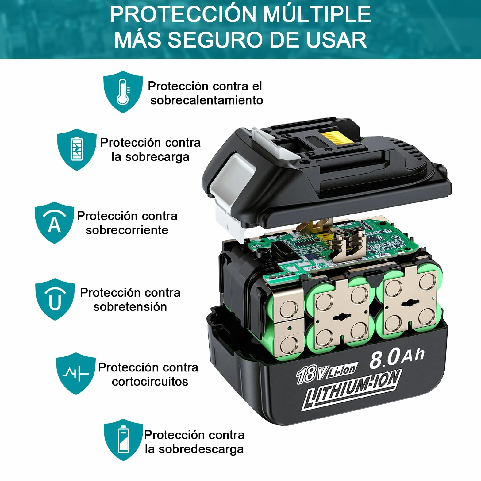 Batería de Repuesto para Makita 18V: 8000mAh Li-Ion Compatible con BL1860B BL1840 BL1830 BL1815 BL1835 BL1850B BL1845 194205 con batería de Herramientas LED (2 Unidades)