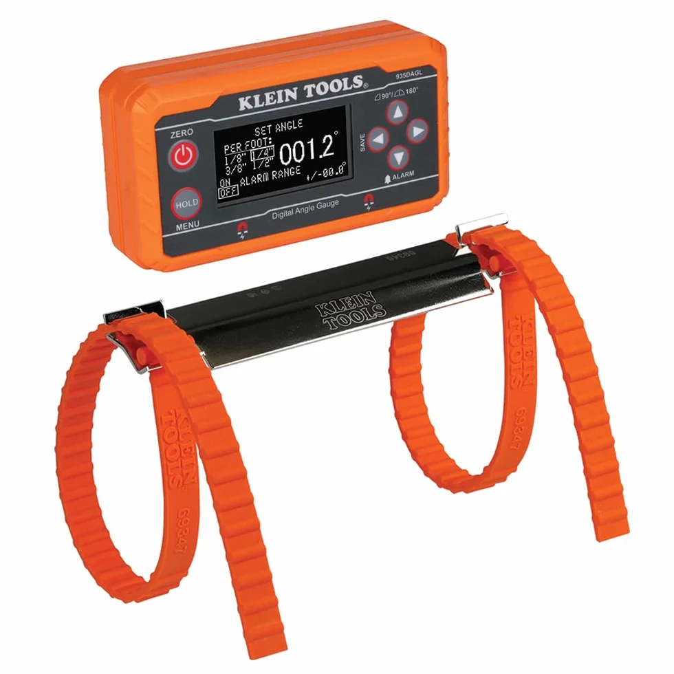 Klein Tools 80036 Kit de herramientas de nivel electrónico digital y medidor de ángulo con correas de fontanero, ángulos programables, base magnética, 2 piezas