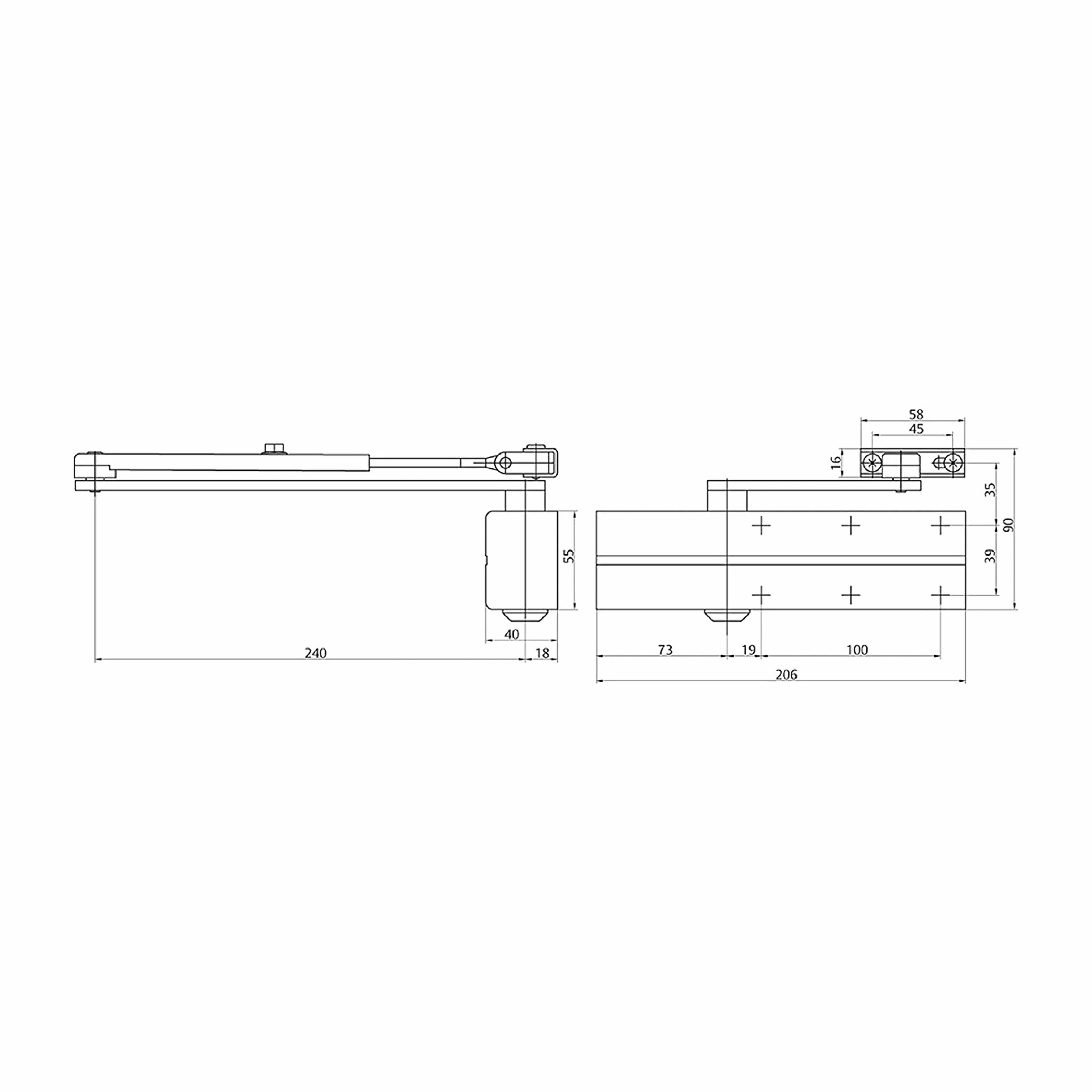 TESA DC140 DC140-D9016 cierrapuertas, EN 2/3, brazo articulado, apto para puertas cortafuegos, acabado Blanco RAL 9016, instalación en superficie, control de cierre regulable, ajuste de velocidad