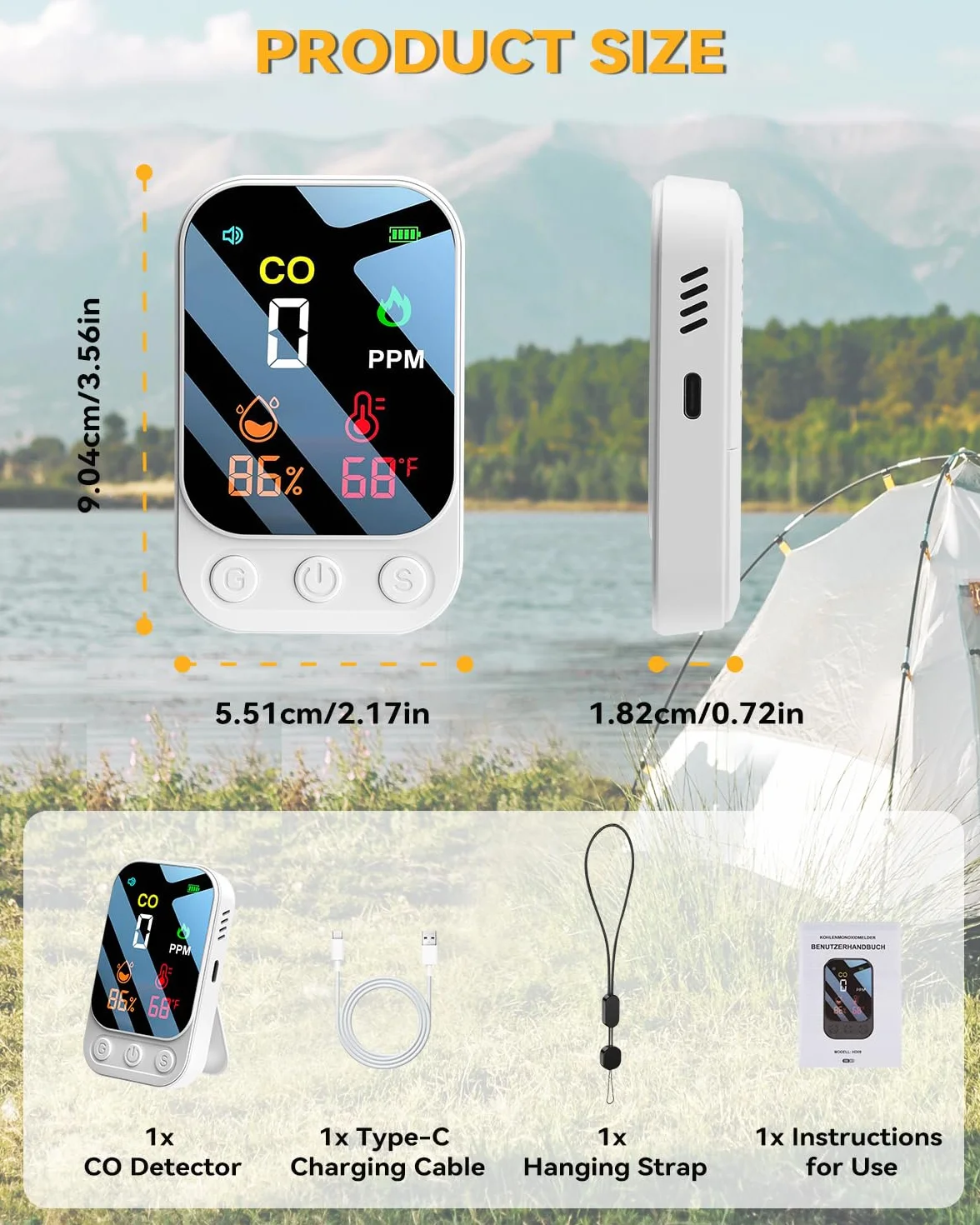 3 en 1 Detector Monóxido de Carbono Alarma De Monóxido Co Portable Carbon Monoxide Detector con Temperatura Humedad Alarma Audible y Visual para Viajes en Casa Camping Autocaravana