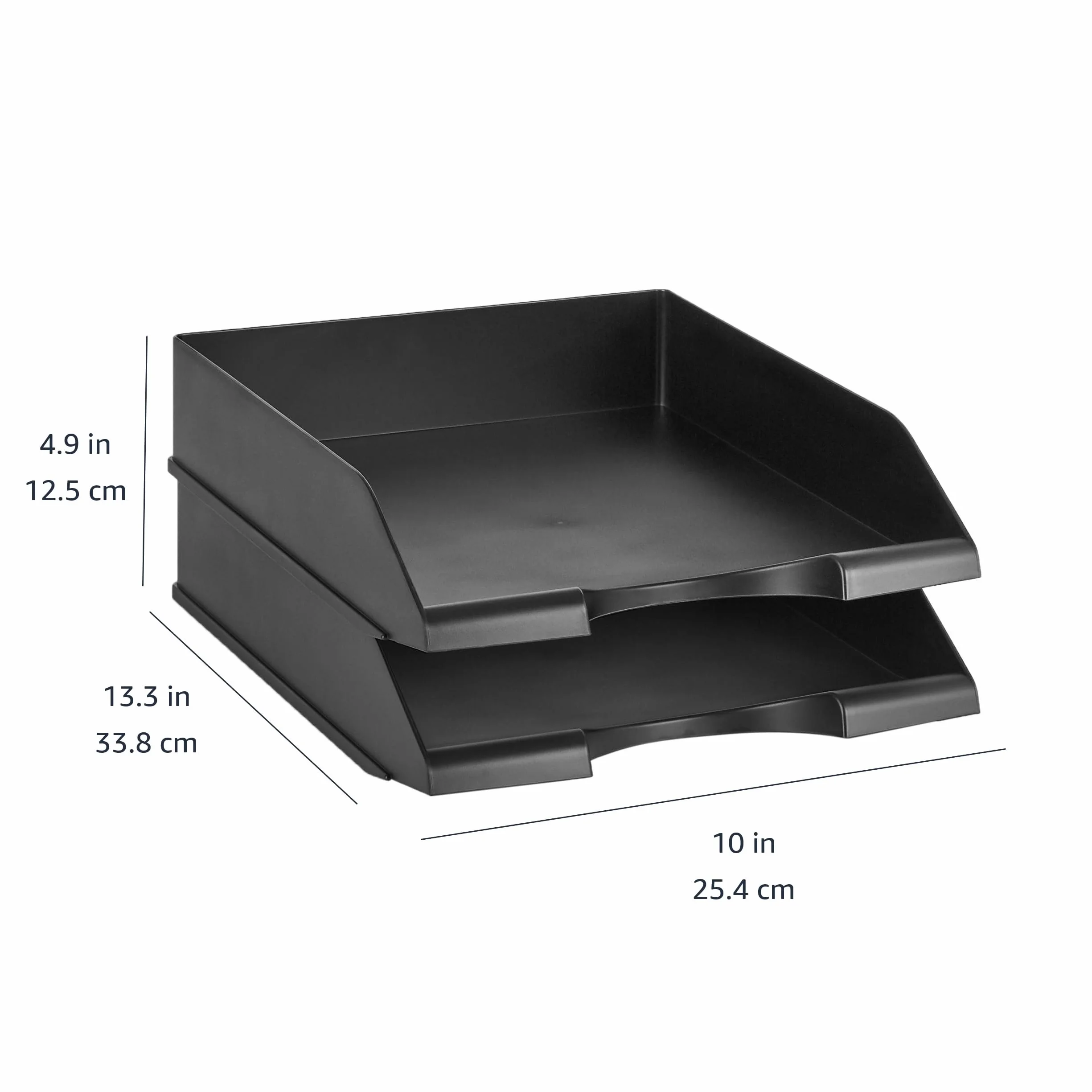 Amazon Basics Rectangular Organizador de cartas apilable, bandeja de escritorio, paquete de 2, Tamaño carta, negro
