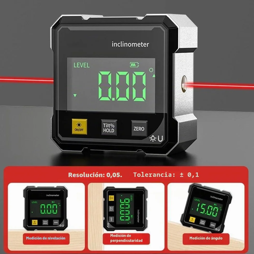 Medidor de ángulo digital magnético de 4 lados, herramienta transportadora de buscador de ángulos digital, herramienta de medición de alta precisión de 4 x 90° con pantalla grande, inclinómetro de