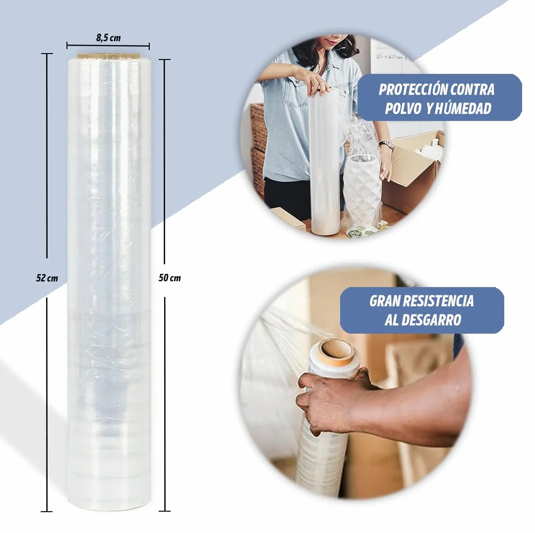 CHELY INTERMARKET Film Embalaje Transparente Pack 1 Rollo Uso Industrial Paletizar Envolver Mudanzas Almacén Carga Protección Plástico Estirable Envíos Seguro Manual Resistente