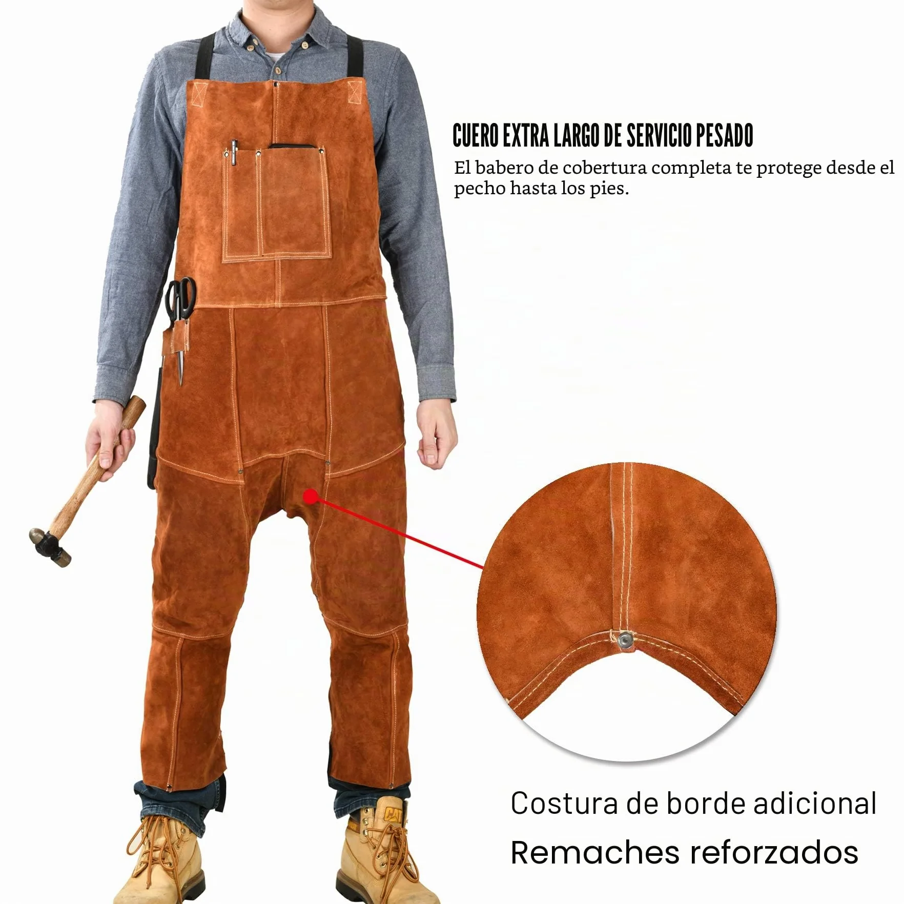 QeeLink Delantal de Soldador de Cuero, Mandil de Pierna Dividida para Soldador, Resistente a Chispas Llamas Calores, Cuero de la Vaca Reforzado, Marrón
