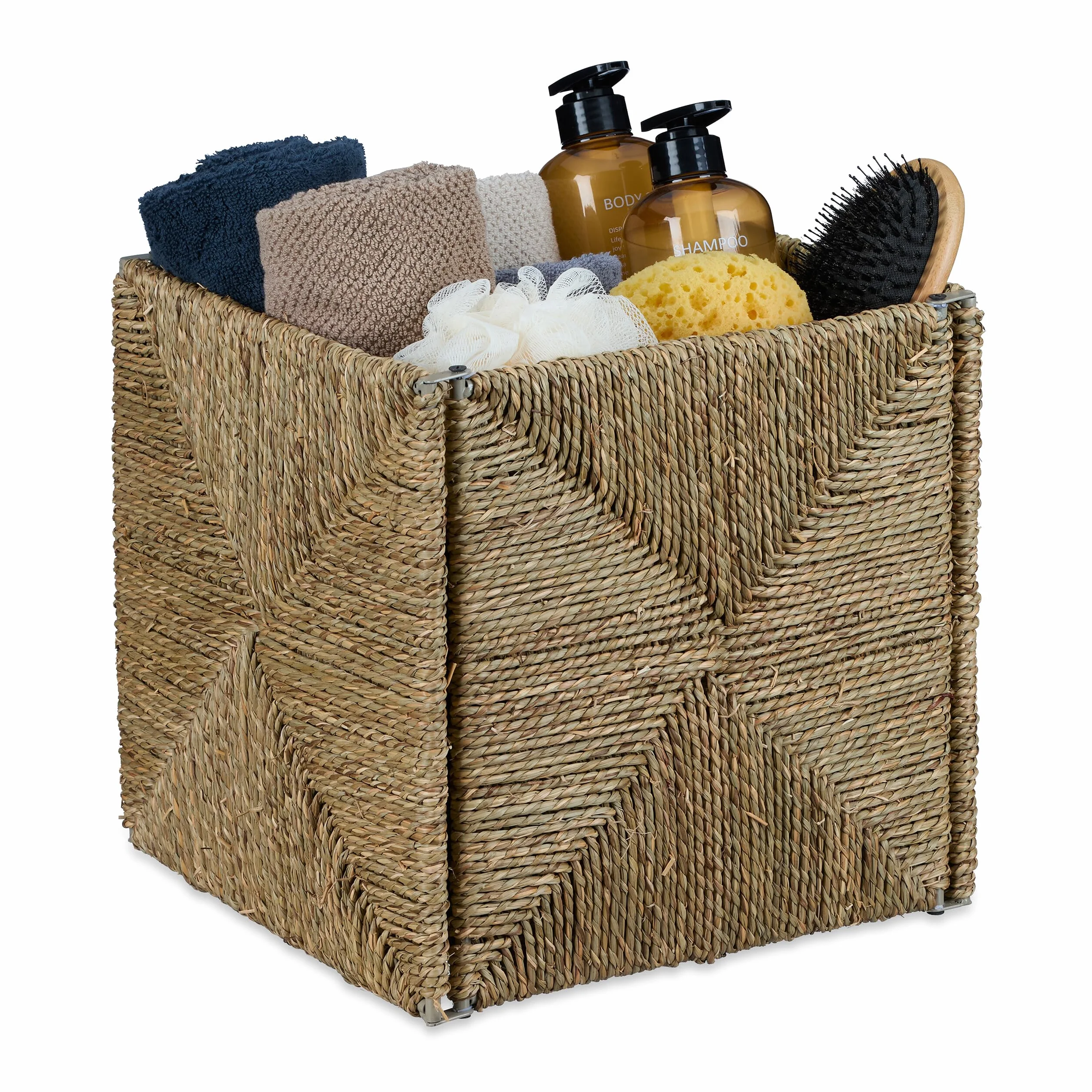 Cesta Almacenaje Cuadrada Hierba Marina Caja Organizadora Trenzada 30 x 30 x 30 cm Natural