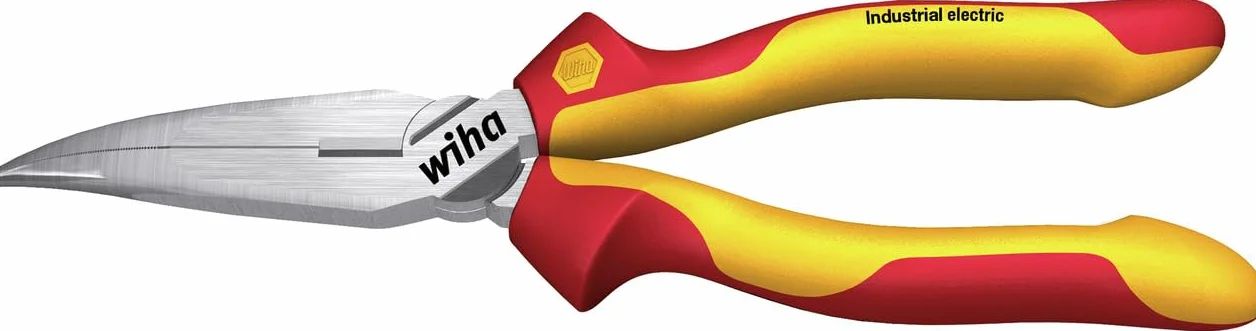Wiha Alicates de boca semi-redonda Industrial electric con filo de corte, con forma curvada, aprox. 40° 200 mm, 8" (35462)