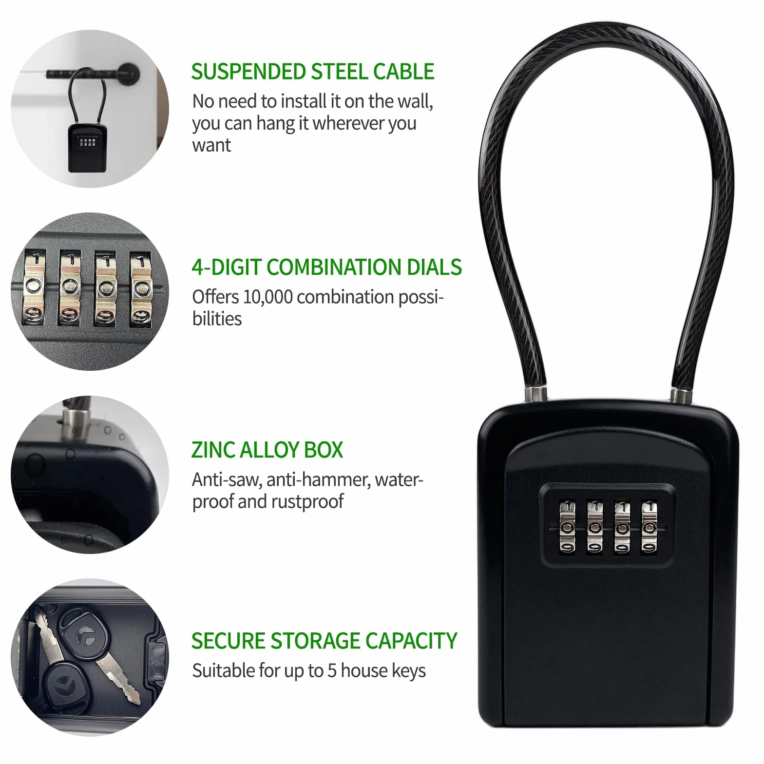 Caja de Seguridad para Llaves, Impermeable Caja de Llaves con Codigo 4 Díg, Portátil de Bloqueo, Caja de Cerradura Pared(94 * 75 * 37 mm) para Llaves Libre para Casa, Oficina
