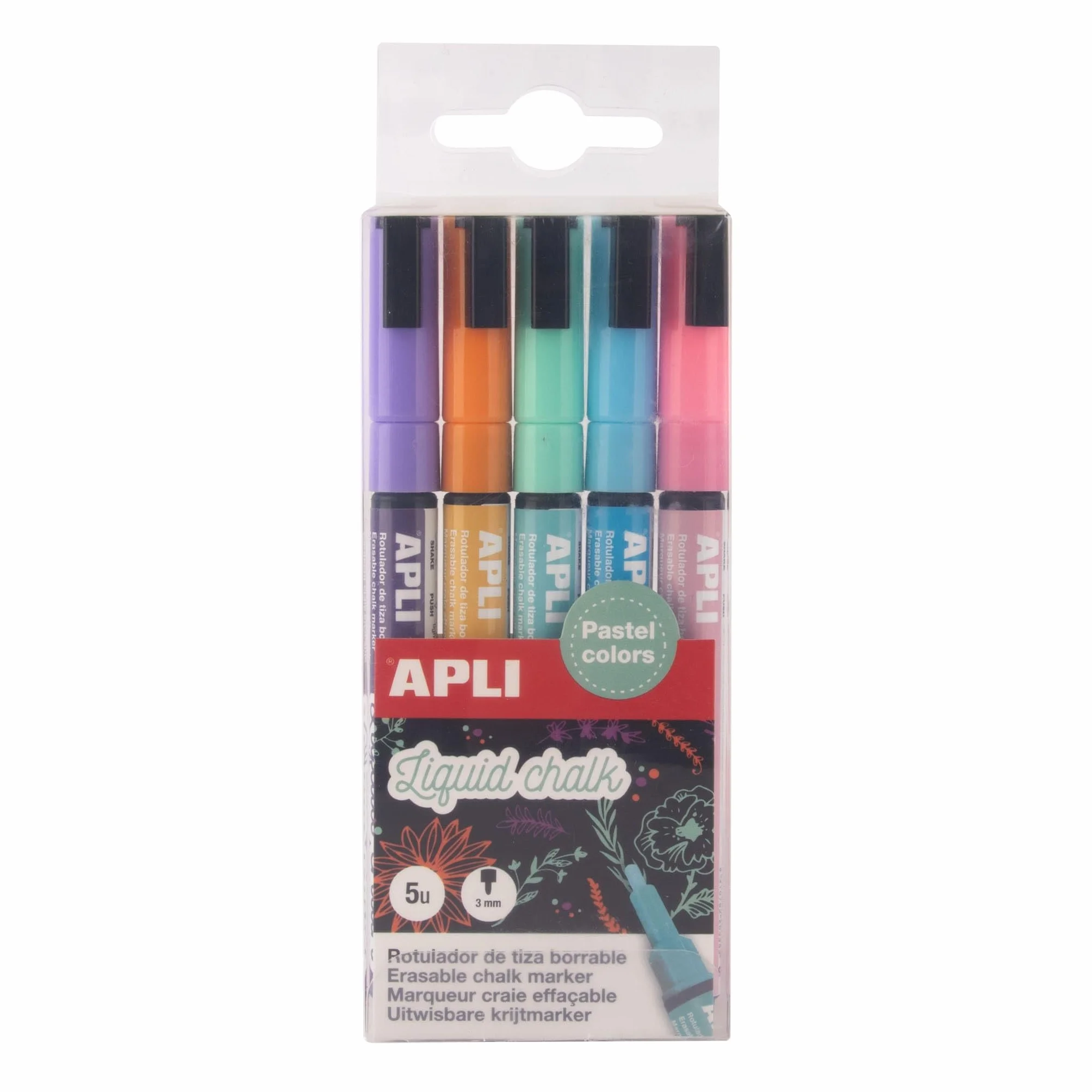 APLI 20326 Liquid Chalk Pastel Colores Rotuladores Tiza Líquida Punta Redonda 3 mm Escritura Decorativa Pizarras Vidrio