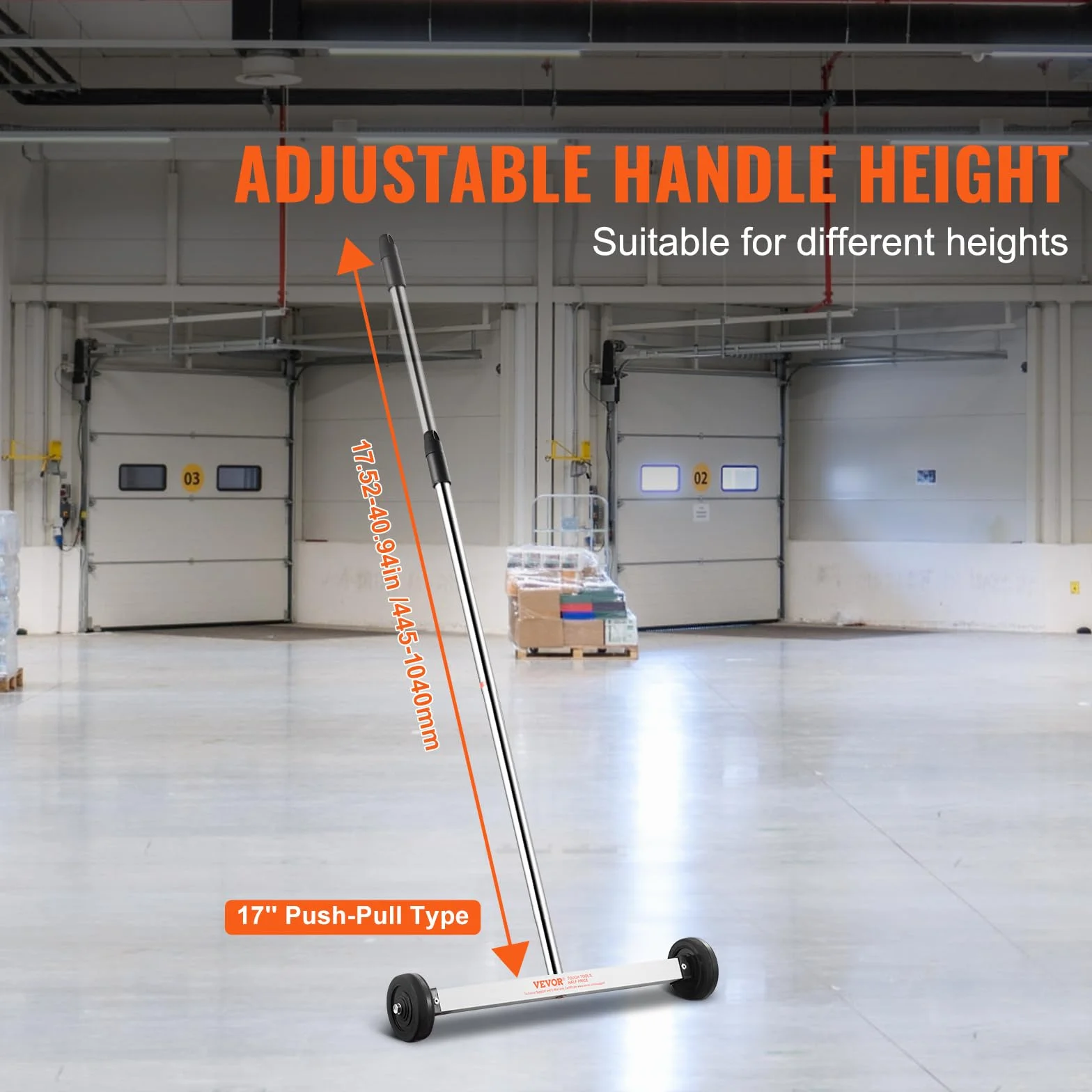 VEVOR Barredora Magnética de 44,5 cm con Ruedas y Mango Ajustable Capacidad de 4,5 kg, Mini Barredora Liviana Magnética para Recoger Clavos y Tornillos Fácil Limpieza del Taller, Garaje, Patio
