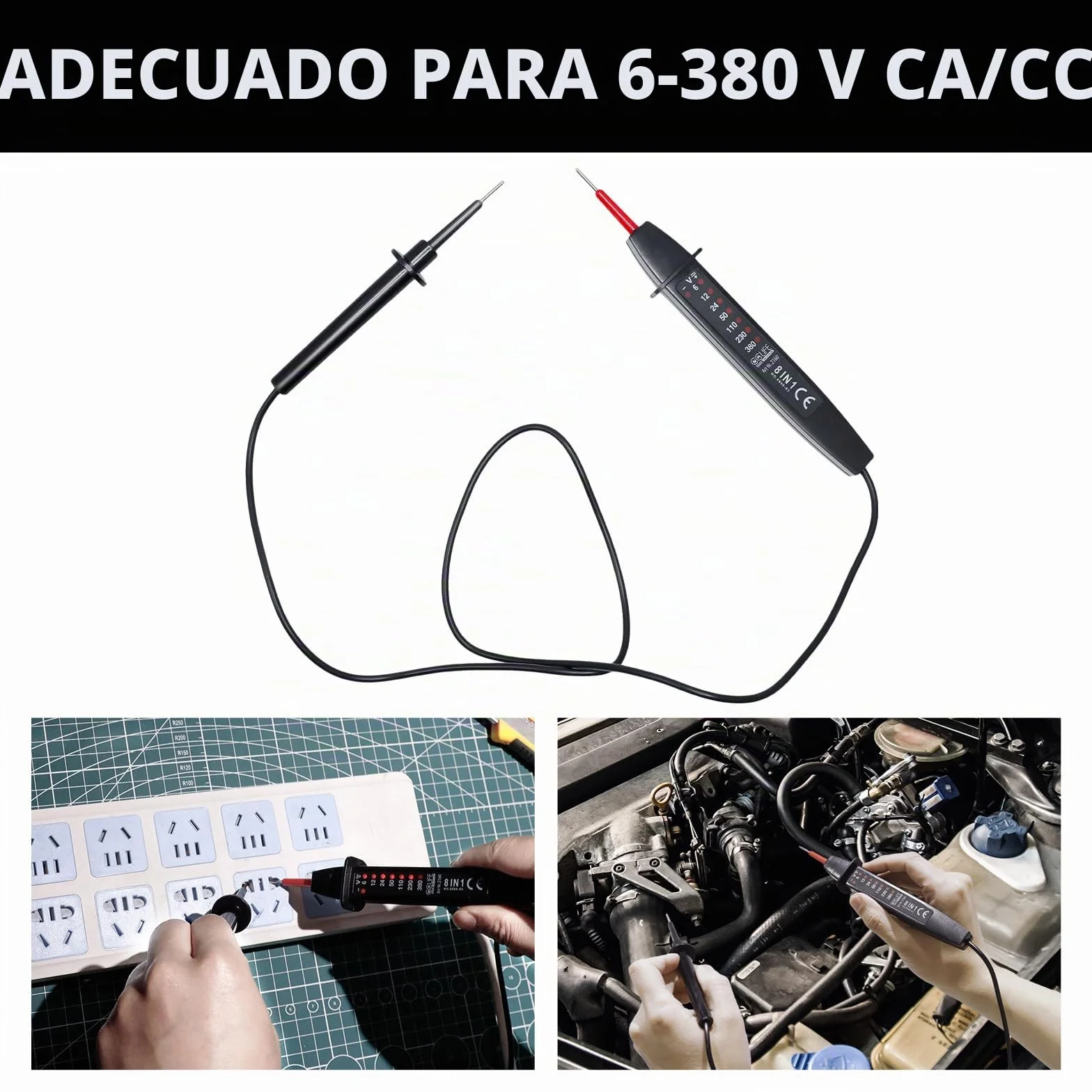 CCLIFE Probador de Tensión Bipolar 6-380V AC/DC con Pantalla LED – Test de Fase Robusto y Ergonómico (sin batería)