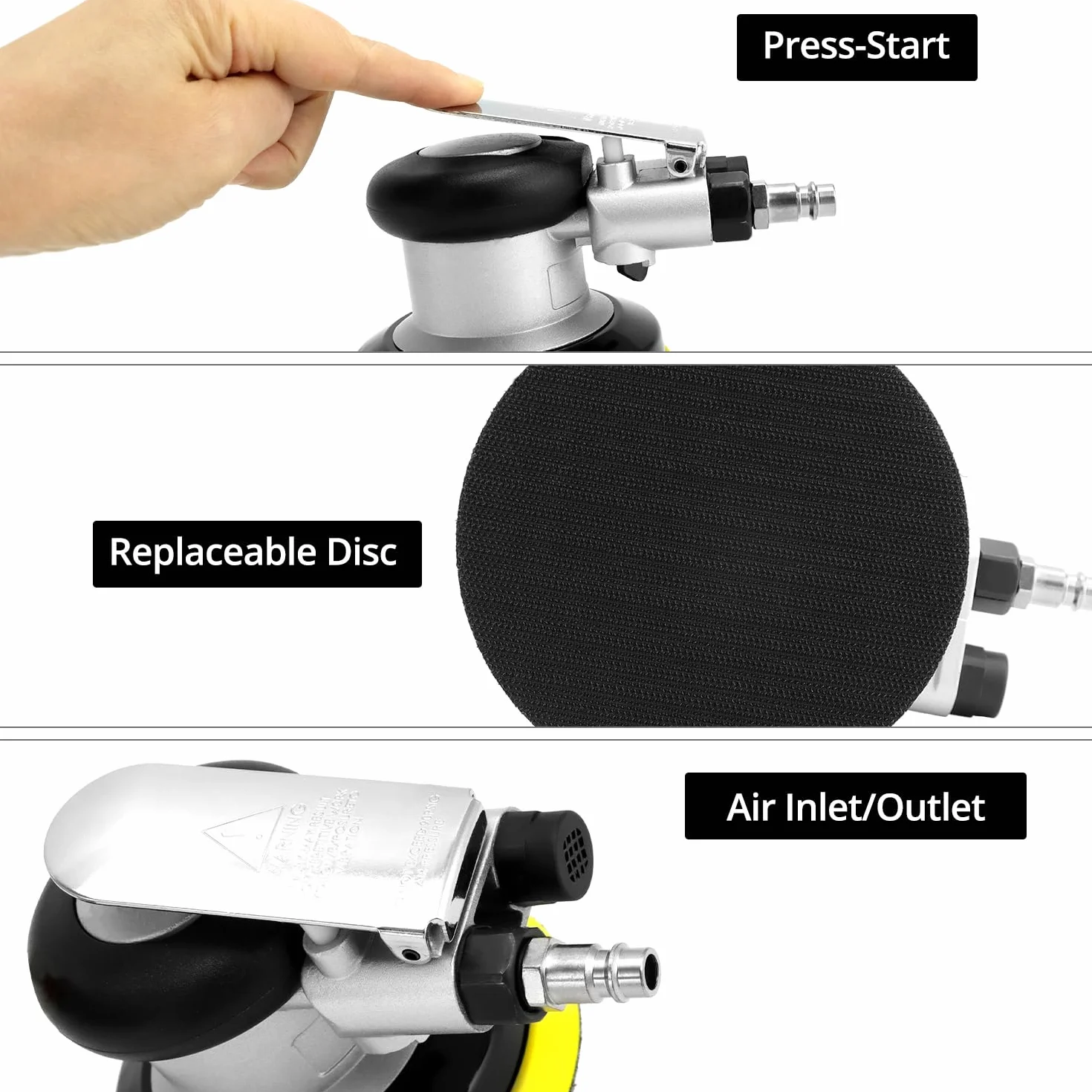 QWORK® Lijadora excéntrica de aire comprimido 125 mm - 12000 rpm - pulidora neumática de alto rendimiento para pulir, esmerilar y lijar coches