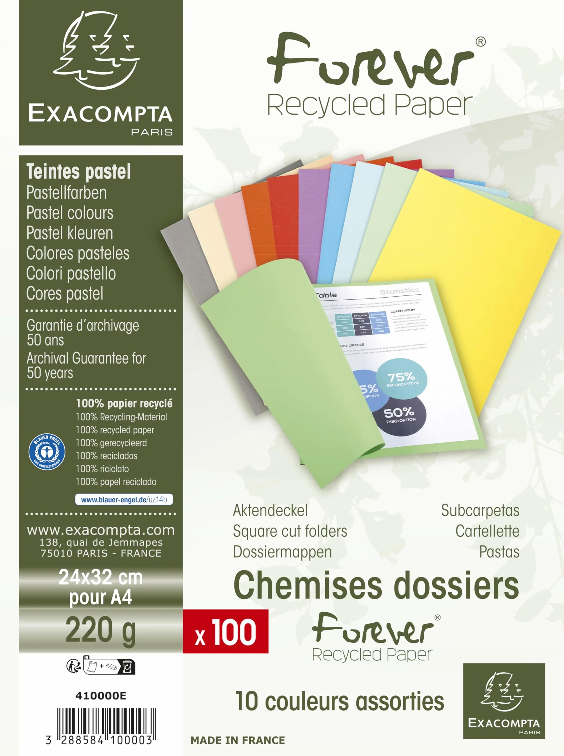 Exacompta Forever 10 Subcarpetas Lote 100 Colores Surtidos