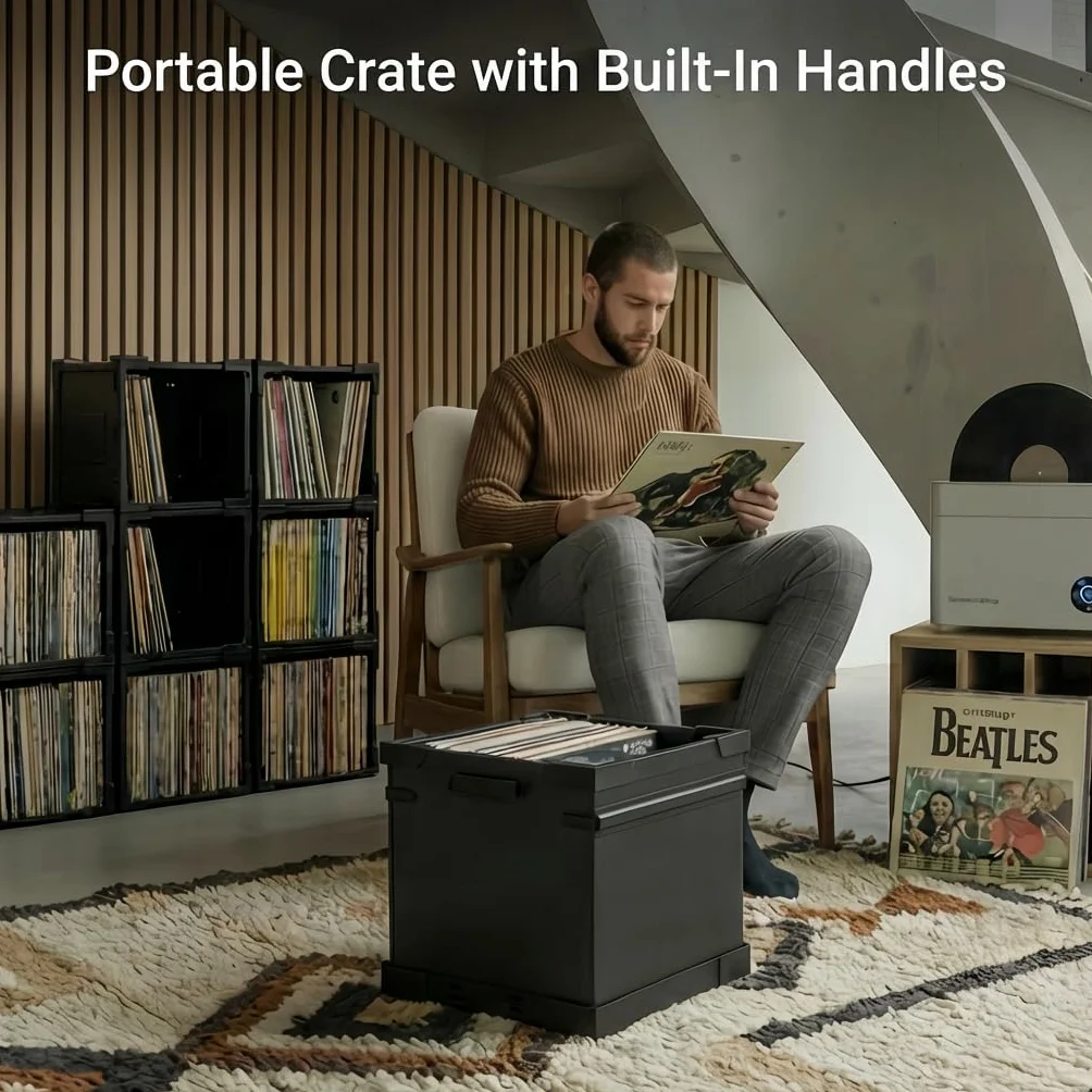 HumminGuru FlexiCube Caja para Guardar Discos de Vinilo Organizador Apilable 12 Pulgadas 70 LP Estante Modular Plegable (3 cubos)