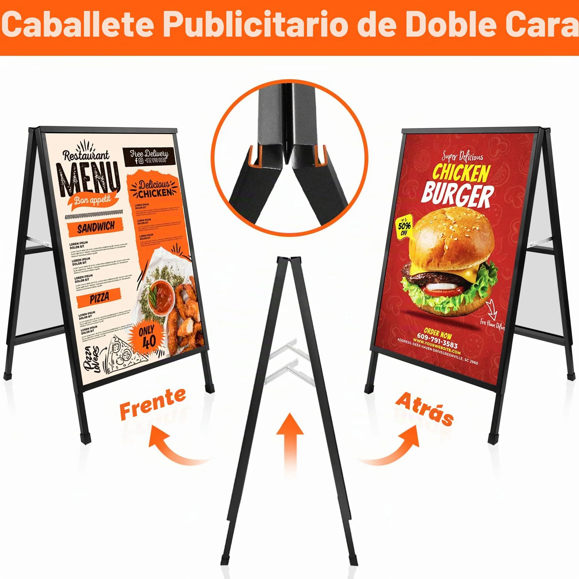 Marco de letrero de pavimento A1 A-Board doble cara, soporte de póster resistente con hojas de plástico corrugado para publicidad exterior