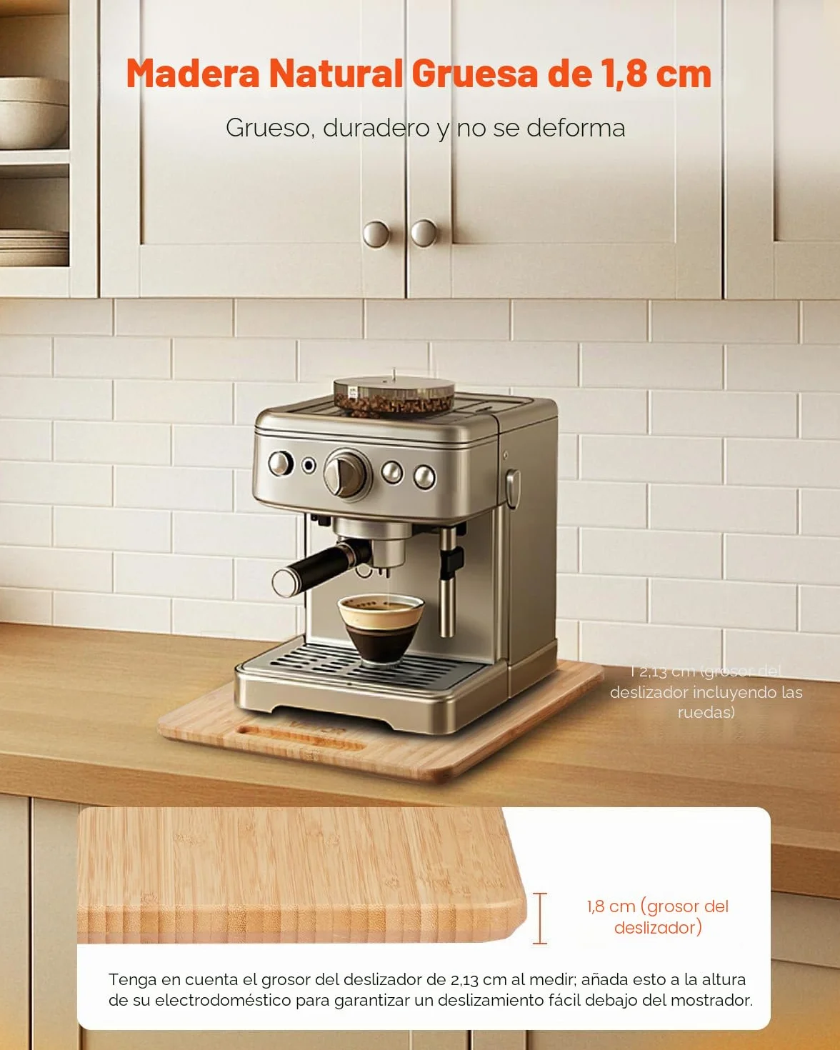 VEVOR Deslizador para Electrodomésticos 267 x 330 x 21 mm Bandeja Deslizante de Madera Grosor de 1,8 cm con Ruedas de Goma y Asa Hueca Ideal para Cafeteras y Encimeras de Cocina, Color Madera