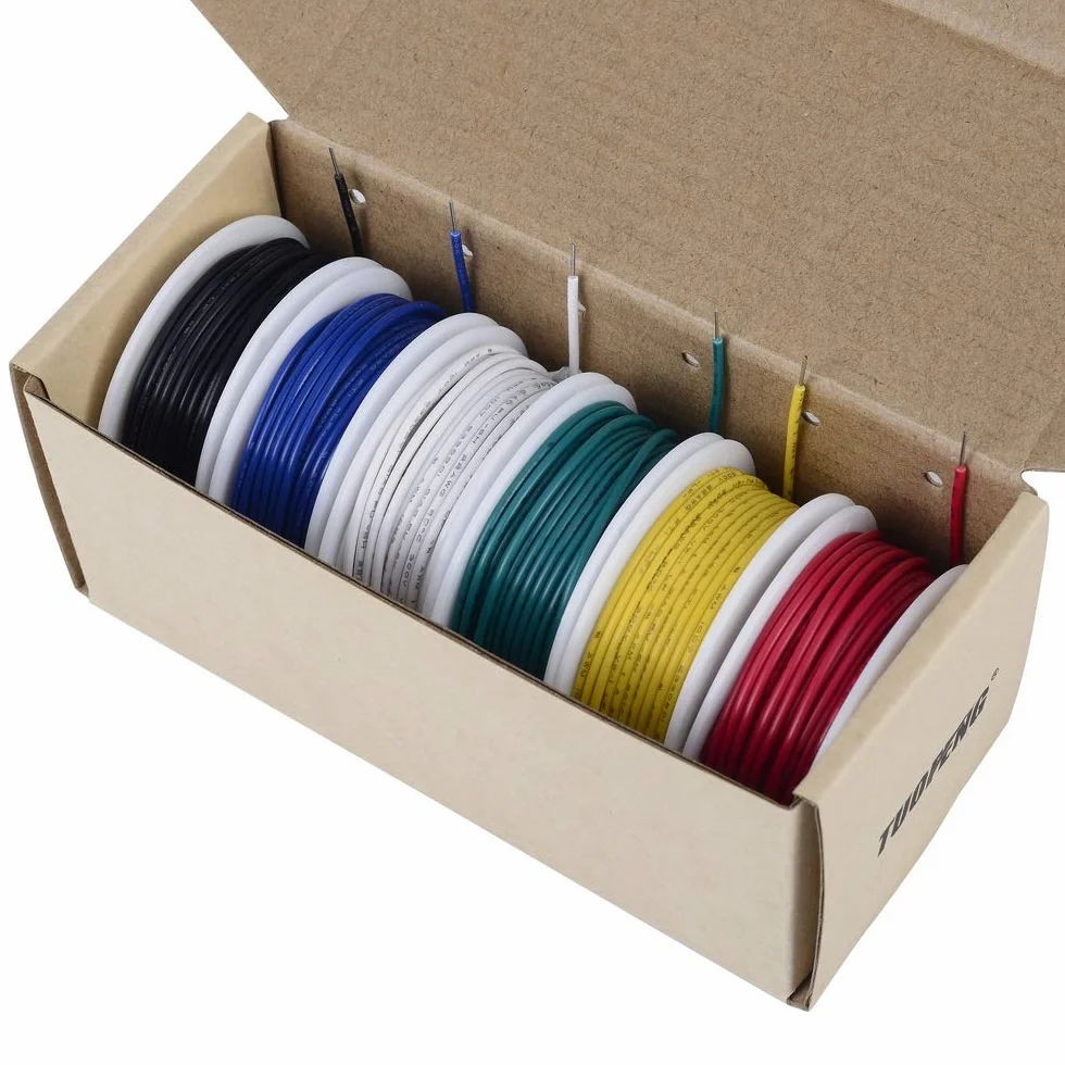 TUOFENG 22 awg Cable sólido, Juego de cable sólido （6 carretes de 9 metros de diferentes colores） Puente de cable de puente de calibre 22 Cable de conexión