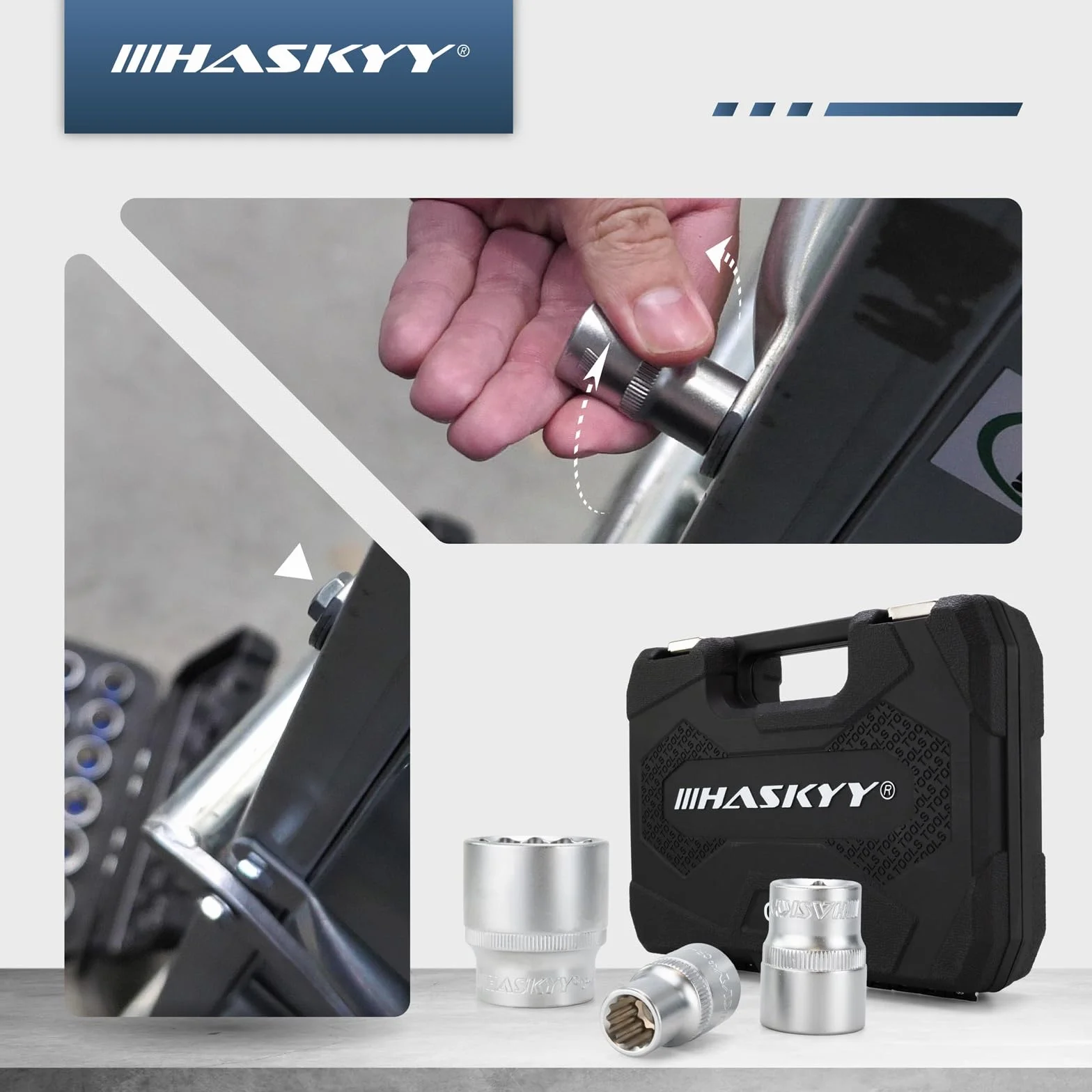HASKYY Profesionales Juego de Llaves de Vaso multidiente I 21 Piezas Kit de Herramientas I 6 vasos Kant XZN Torx I Juego de vasos Sistema