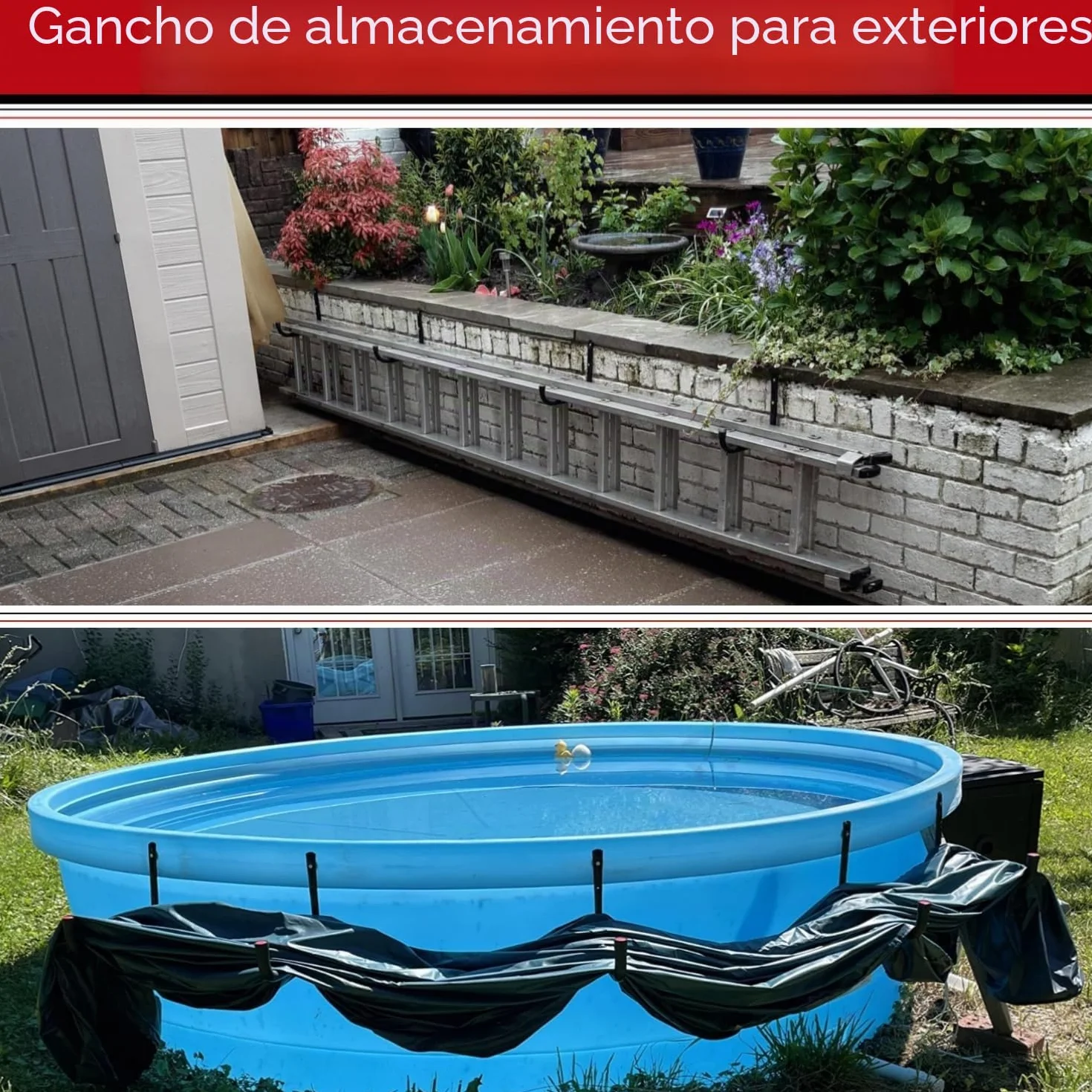 Ganchos de almacenamiento resistentes para garaje, colgador de almacenamiento de escaleras de 25 cm para montaje en pared para escalera, bicicleta, herramientas de jardín, silla plegable, pala