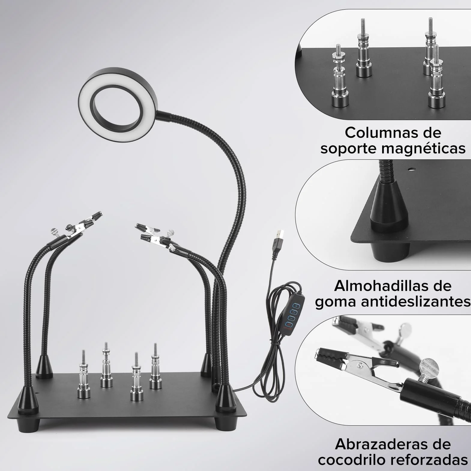 Estación de Soldadura de Lupas de Lupa 6x HD con Soporte Magnético, Reparación de la Placa de Circuito de Soporte para Productos Electrónicos, Modelos y Tareas de Soldadura, Luz