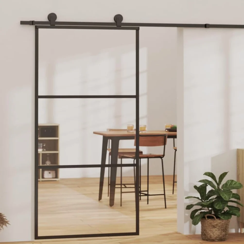 vidaXL Puerta Corredera con Herrajes Entrada Corrediza Deslizante Hogar Cuarto de Baño Salón Sala de Estar Habitación ESG Vidrio y Aluminio 102x205 cm