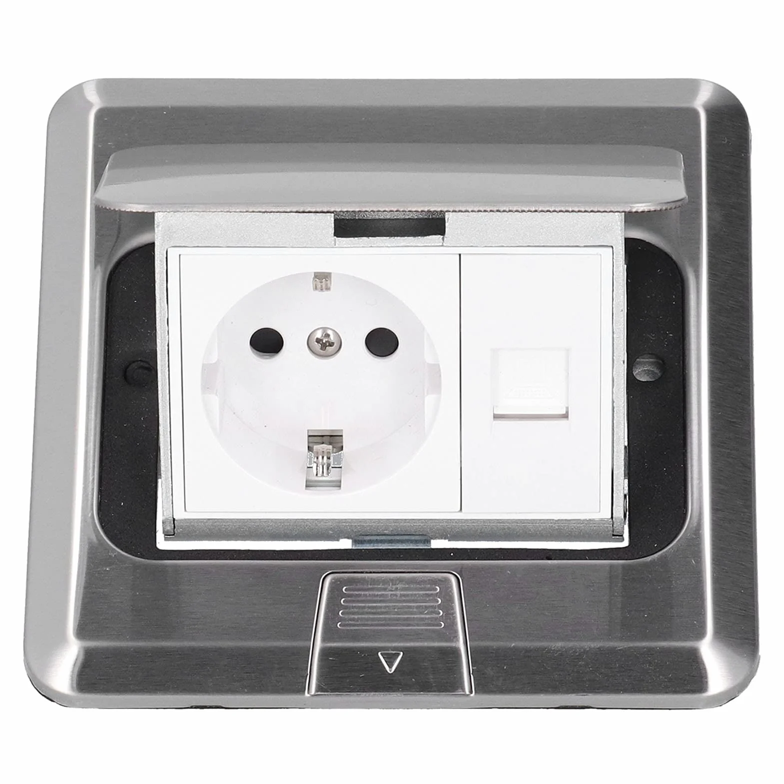 Enchufe de la UE Caja de Toma de Tierra Incorporada de Acero Inoxidable a Prueba de Agua Enchufe de Piso de 2 Vías AC 250V