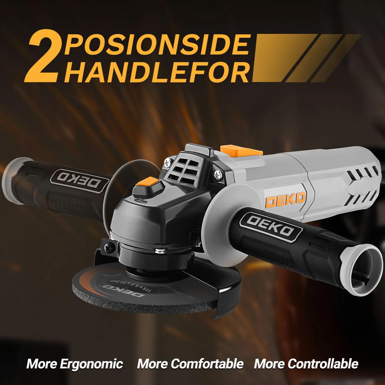 Amoladora Angular, DEKOPRO 115mm 750W Amoladora Angular Eléctrica con cable,12.000 RPM, para cortar, amolar, pulir y lijar, con 2 Discos de Amolar y 1 Disco de Cortar