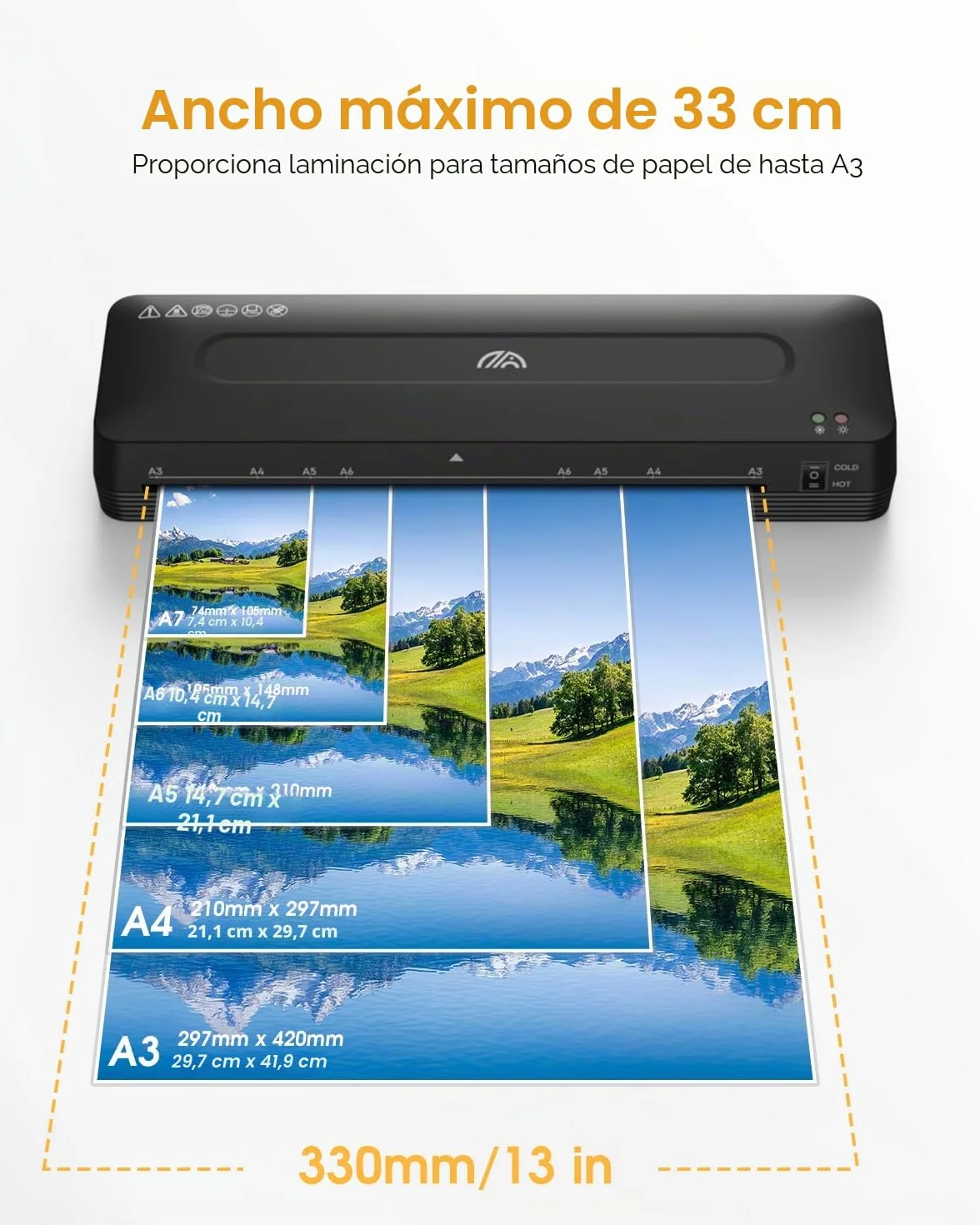 Crenova Plastificadora A3 con Guillotina, Modo Frío y Caliente, Laminadora con 10 hojas de plastificación, Ideal para Colegio Oficina Estudio Fotográfico, Negro
