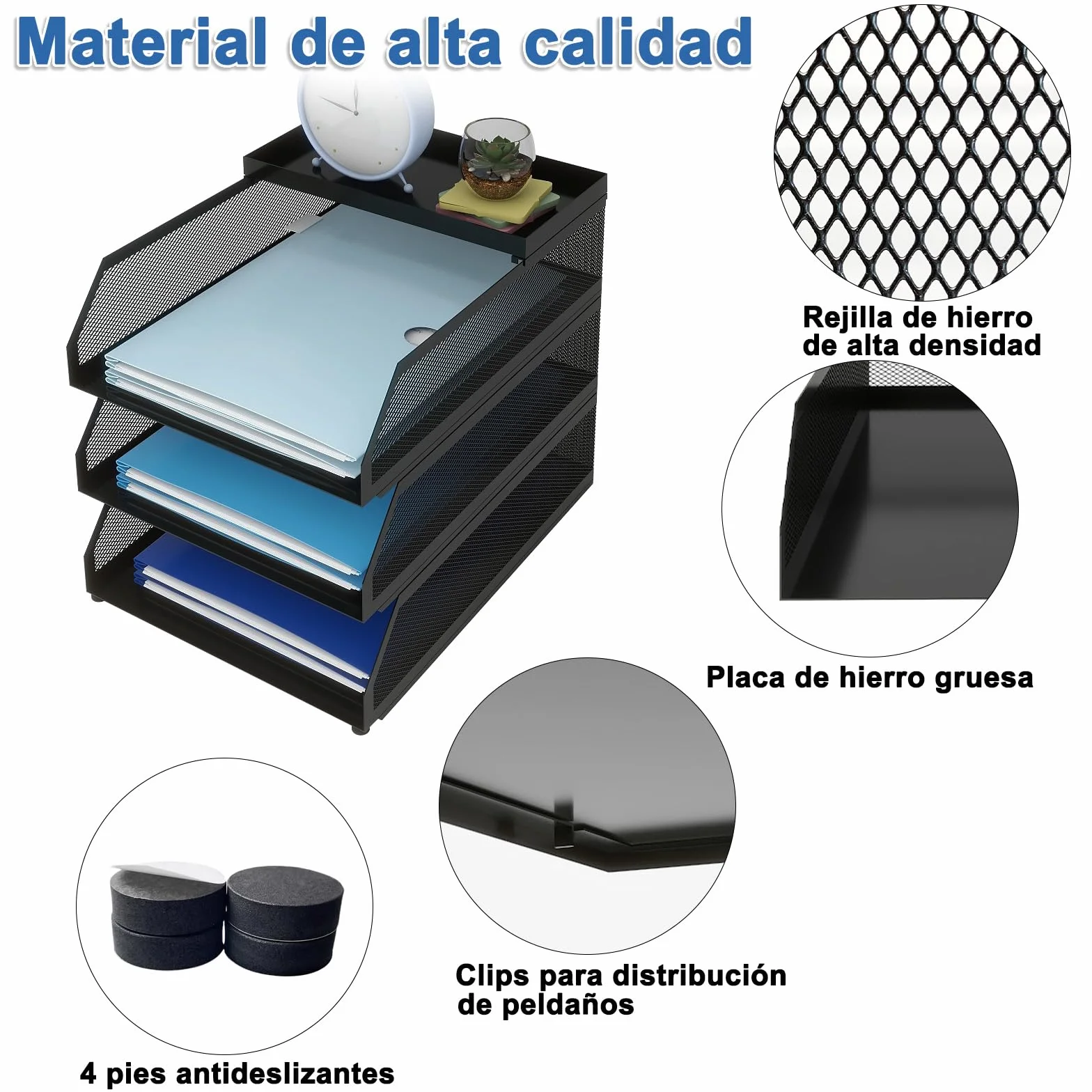 PUNCIA Bandeja para Cartas A4 3 Bandejas Metal Escritorio Organizador de Archivos Negro