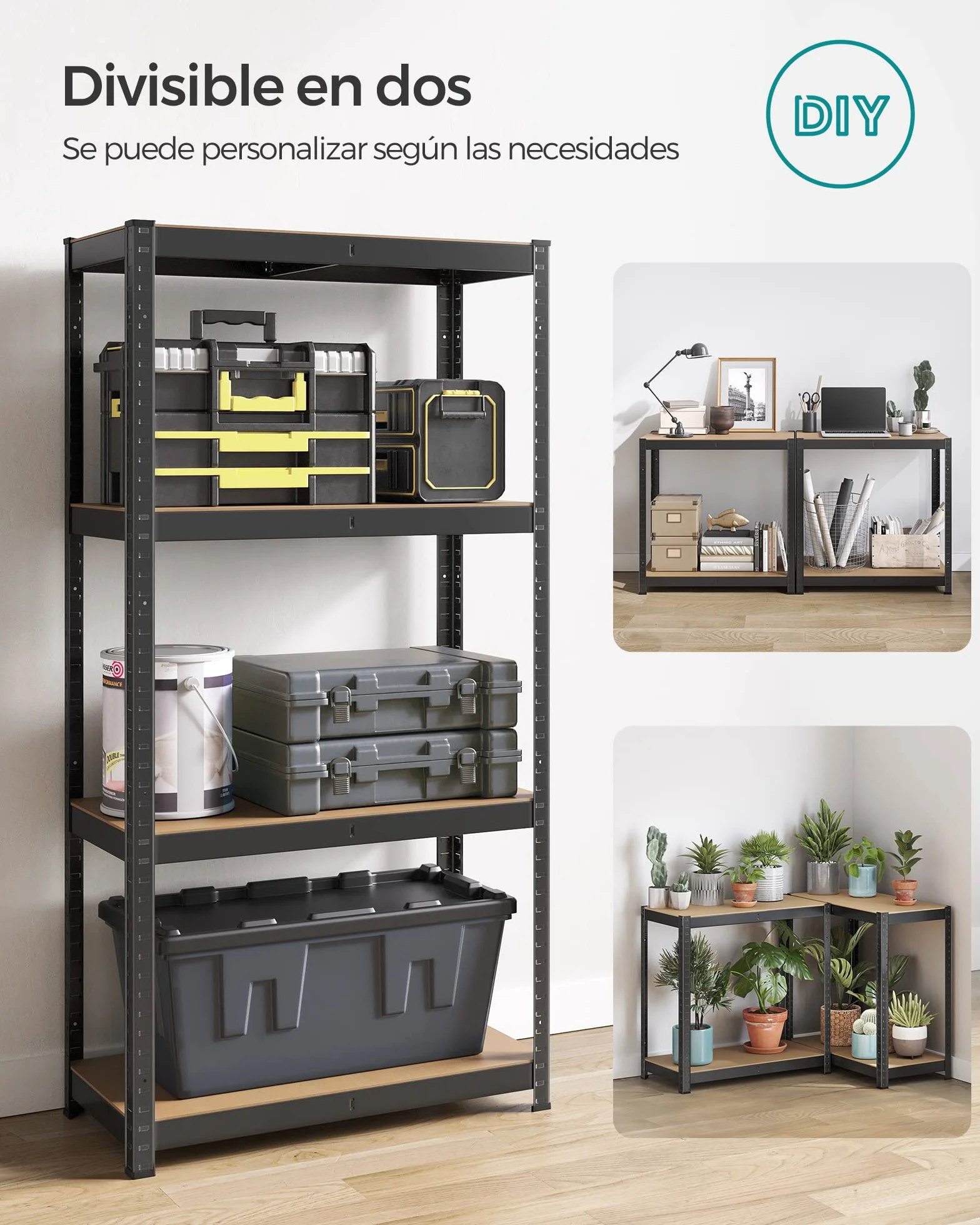 SONGMICS Estantería Pesada de Acero 520 kg 40x80x160 cm Negro 2 Piezas