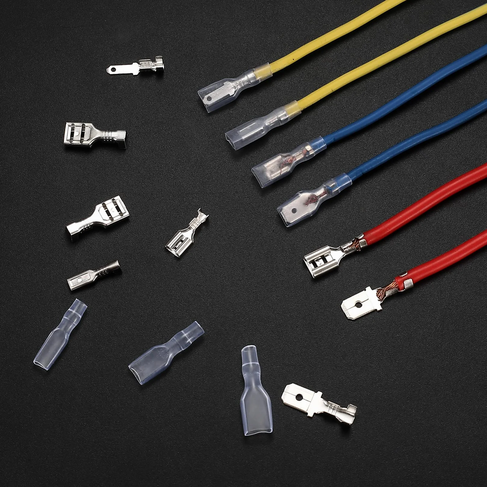 Set de 360 Terminales de Cable, Conectores de Empalme Plano, 2,8mm 4,8mm 6,3mm Conector Macho y Hembra, Terminales de Cable con Funda Aislante, Conectores Eléctricos de Crimpado