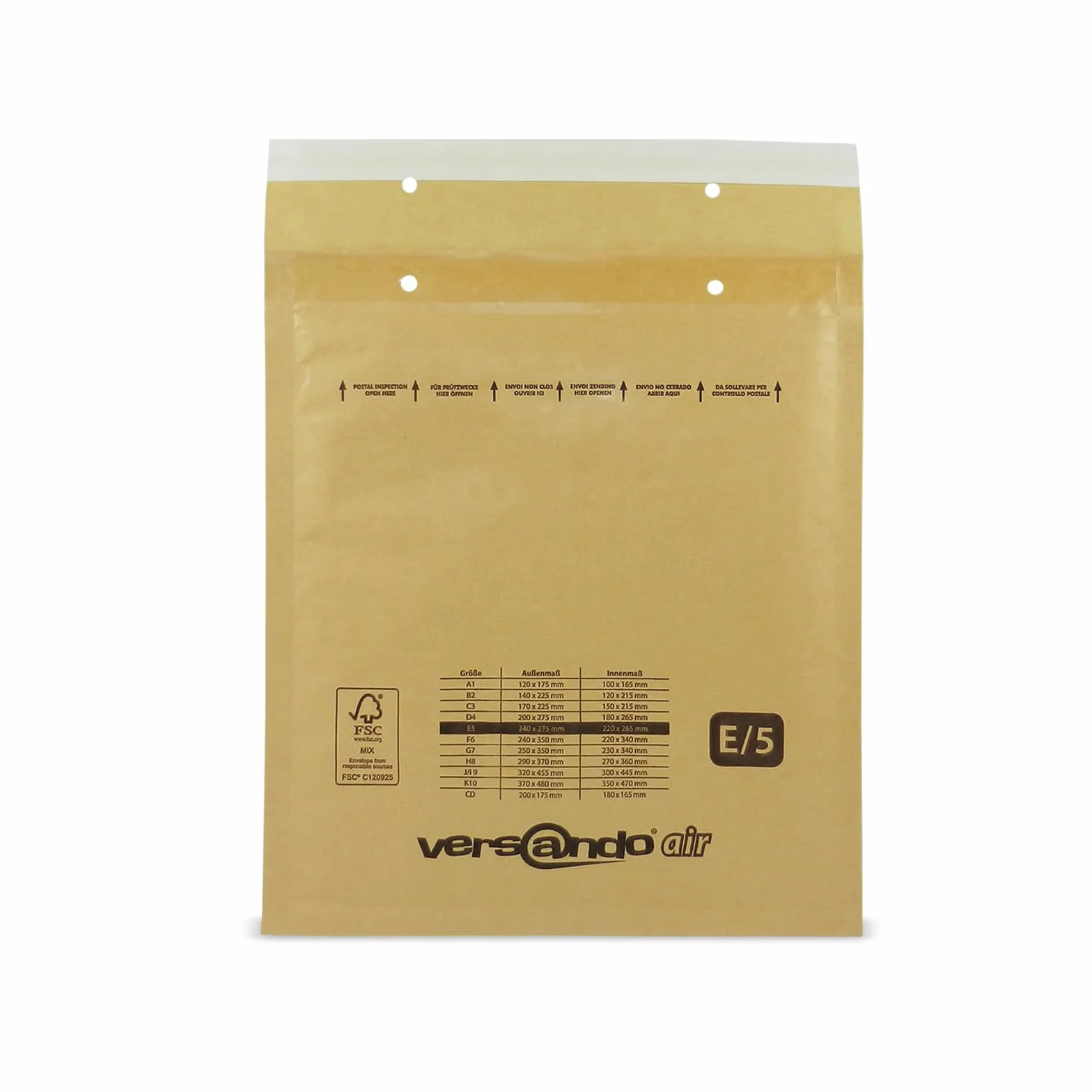 Versando LUPOBE100 Sobres acolchados Marrón Dorado 240 x 275 mm E5 100 Piezas