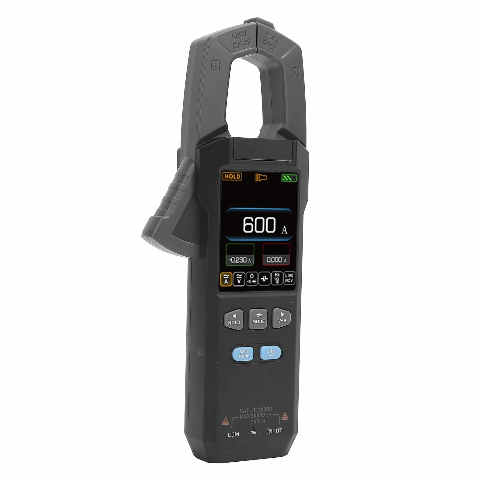 Pinza Amperimétrica Digital TRMS 9999 recuentos: Voltímetro Preciso para Corriente, Resistencia, NCV, Pruebas de Diodos y Mediciones de Temperatura hasta 1300 °C