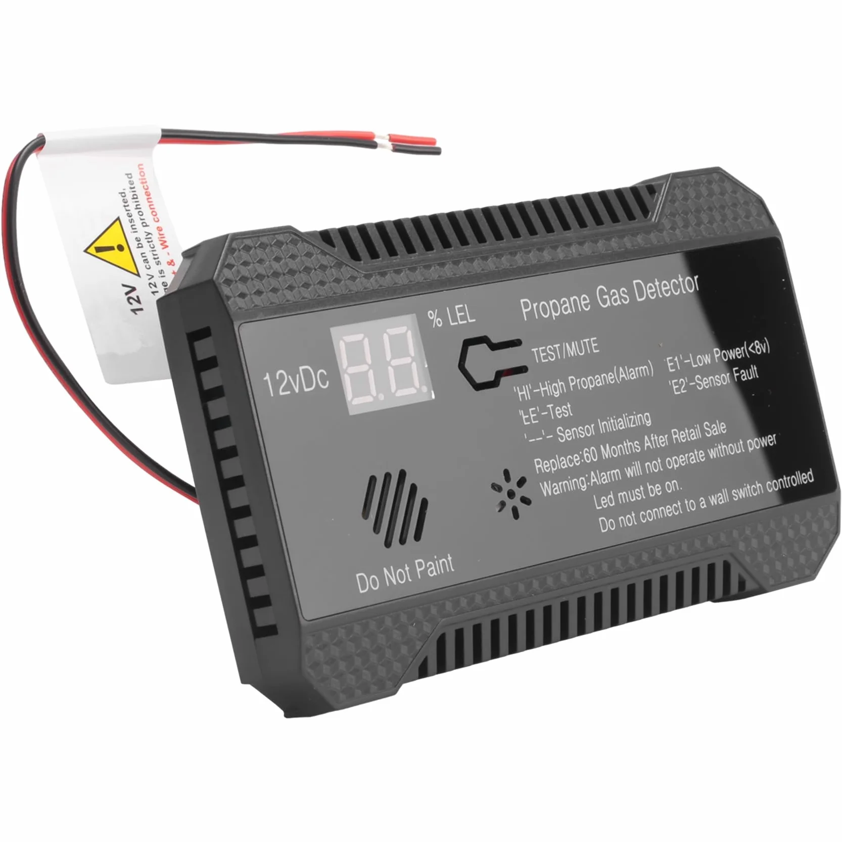 wudoo Detector de Propano 12V LPG Sensor de Gas Natural Alarma de Fuga 85DB Sirena para AutomóVil RV Hogar Medidor de Prueba de Propano Digital (Negro)