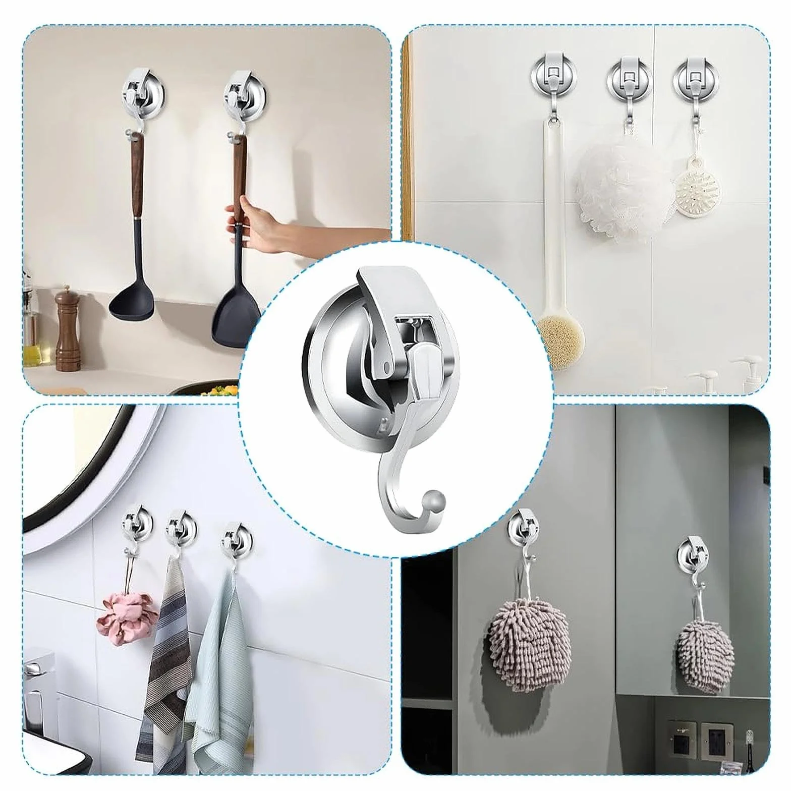 Ganchos Ventosa para Pared Baño, 3 Piezas Gancho Ventosa Vacio Sin Agujeros Ganchos Ventosa Súper Fuerte Ganchos Pared Puerta Impermeable Ganchos Succion de Plástico para Colgar Toallas Cocina Ducha