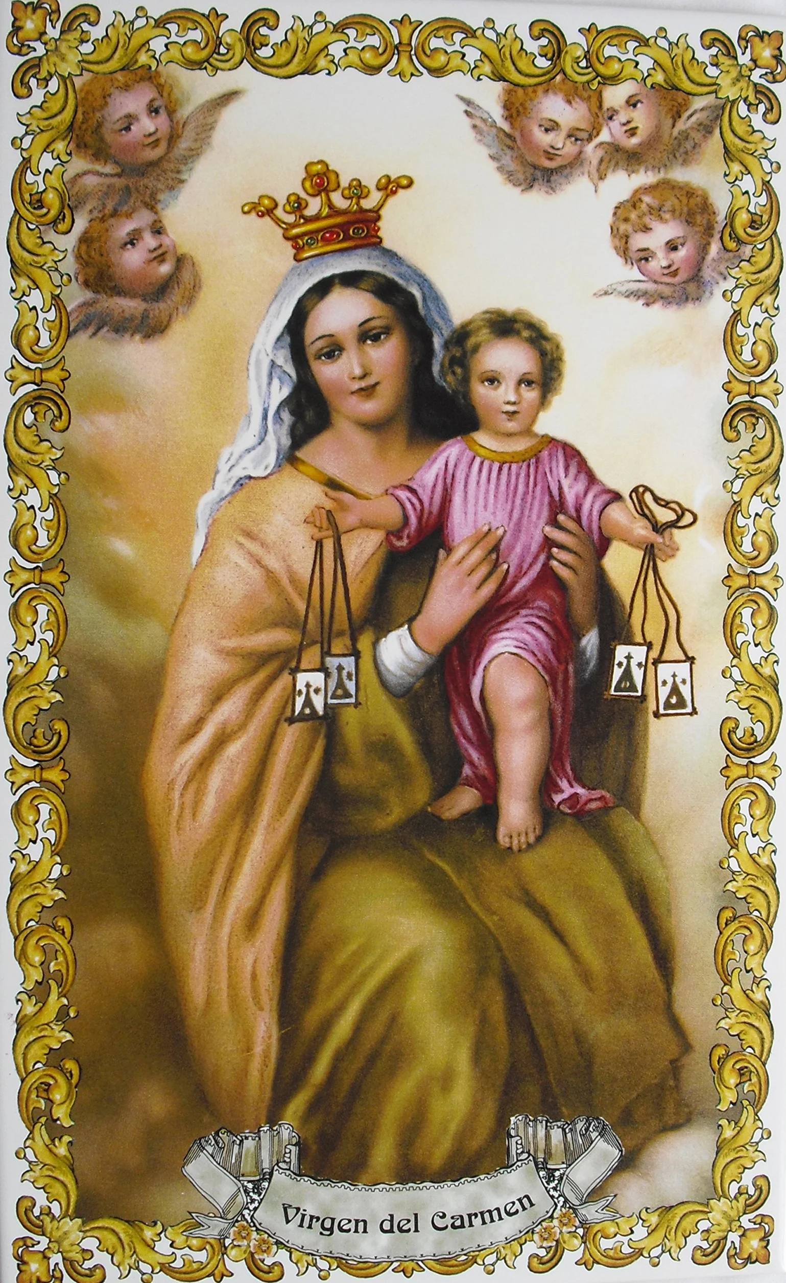 Azulejo de cerámica Virgen del Carmen 25 x 40 cm