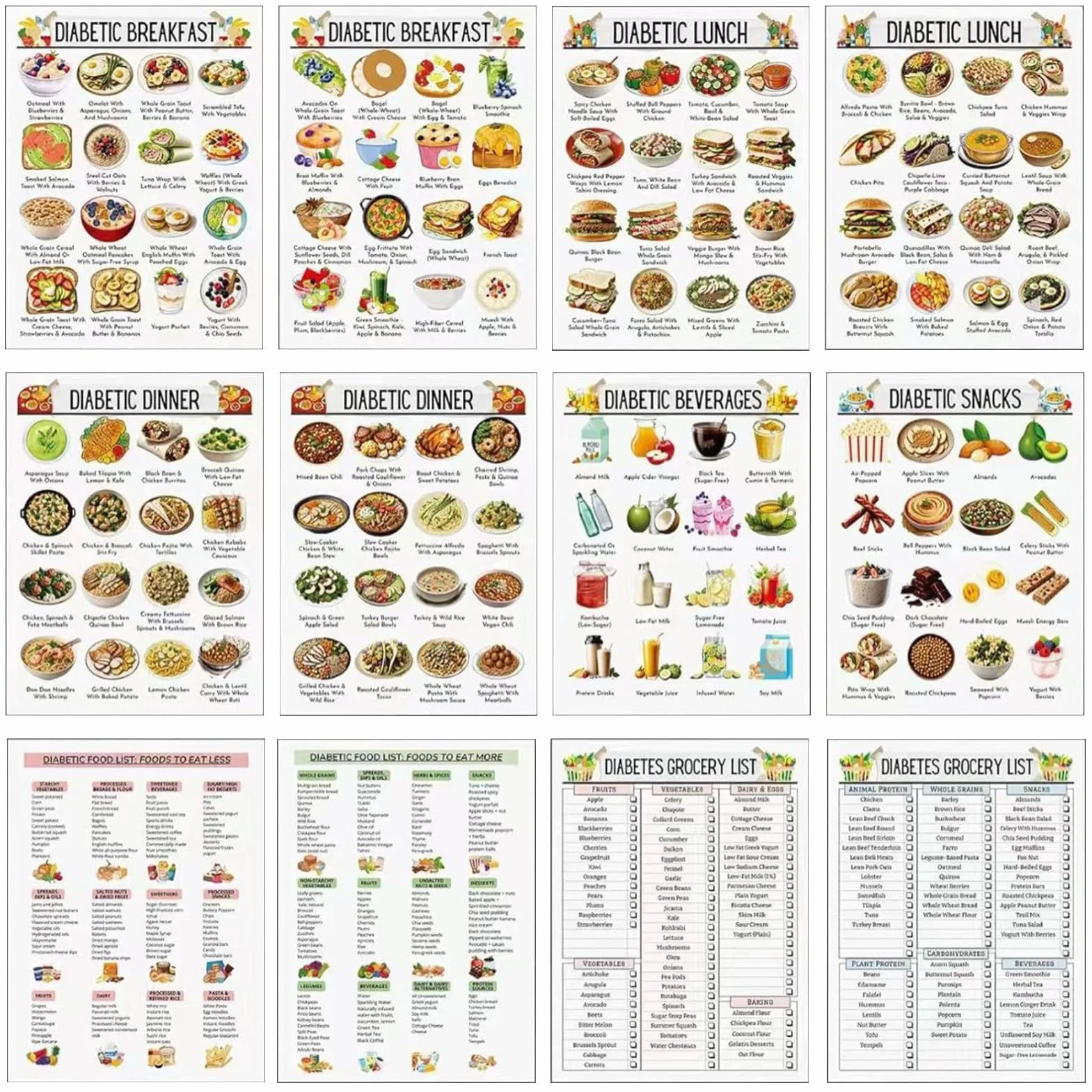 Tabla de Alimentos Diabéticos - Cartas Murales Planificador de Comidas