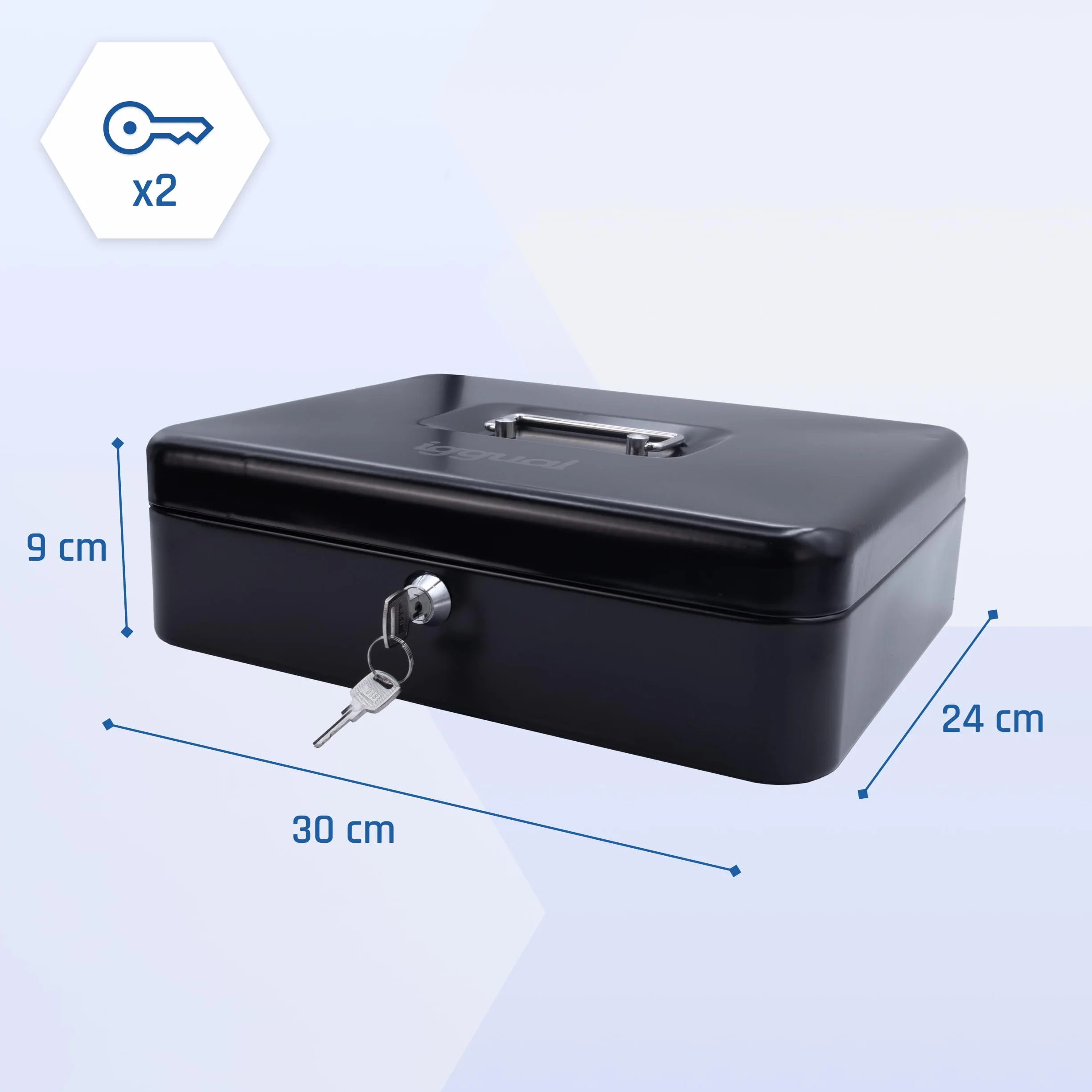iggual Caja de Efectivo con 2 Llaves, Bandeja Organizador, Negro