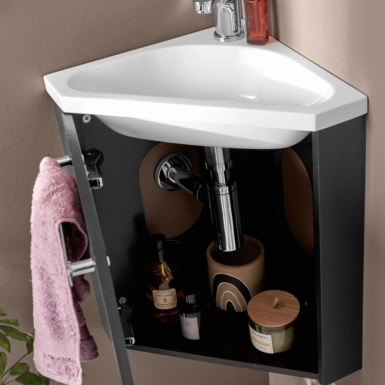 Mob in Skino - Lavamanos de esquina con lavabo de resina, color negro