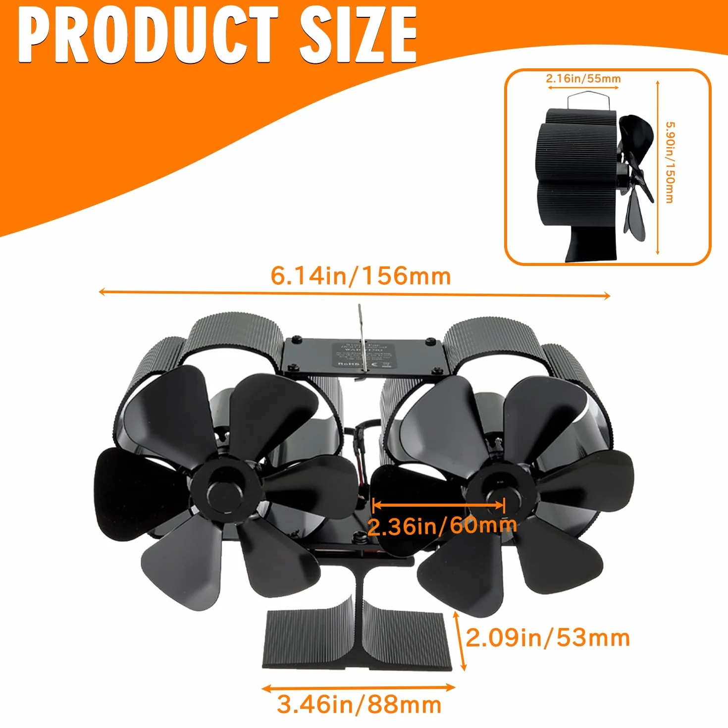 Ventilador Estufa Leña Ventiladores para Chimeneas con 12 Aspas Energía Térmica Circulación de Aire Caliente Funcionamiento Silencioso doble motor Ventilador para chimenea, quemador de leña