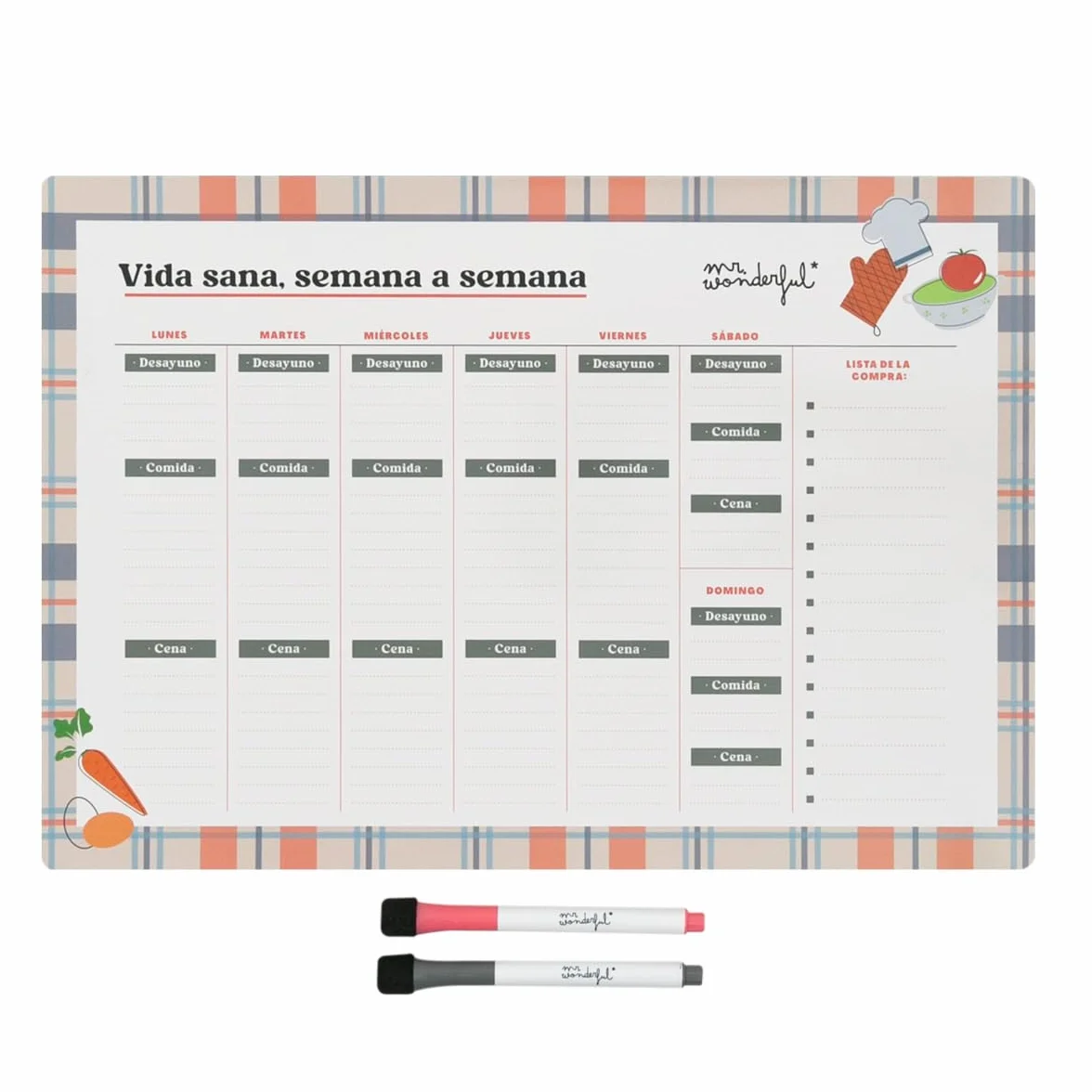 Mr. Wonderful - Planificador semanal de menús magnético - Vida sana, semana a semana - Planificador con organización semanal