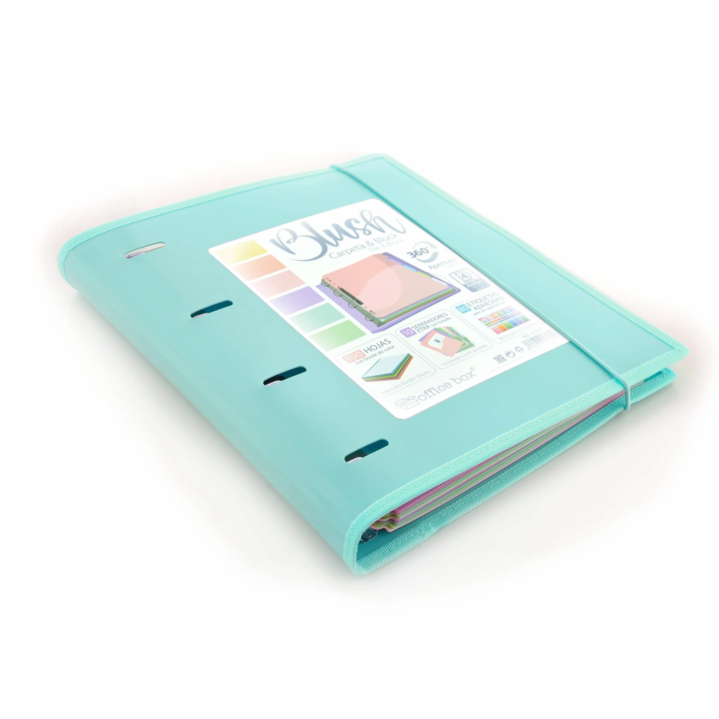 Office Box Carpeta 4 Anillas A4 Blush Pastel Azul Blush con 100 Hojas y Separadores