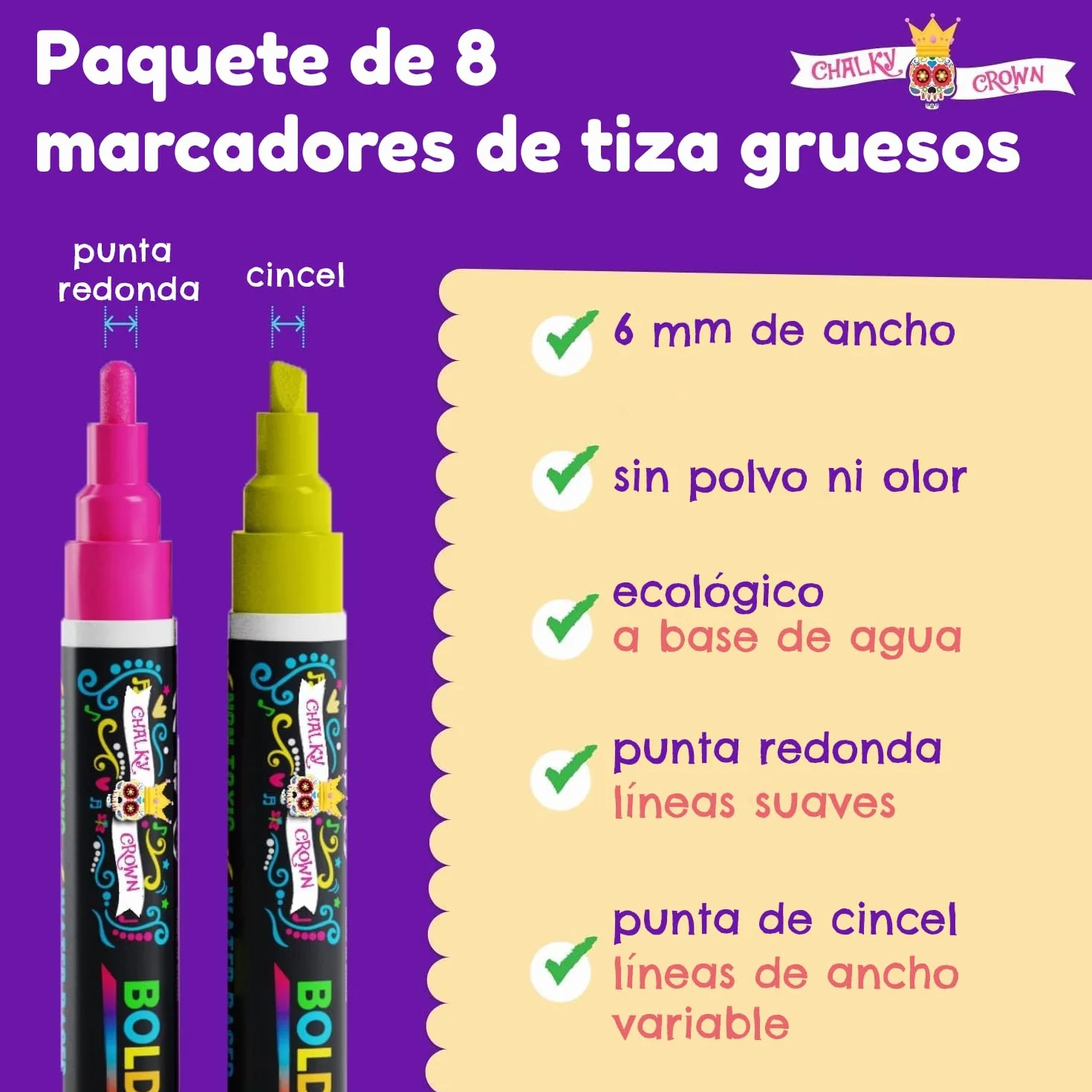 Rotuladores Cristal Borrable Punta Reversible Tiza Liquida Pack 8 Multicolor 6 mm