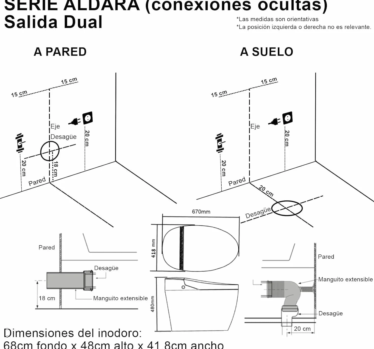 Nashi Aldara iPlus 5 - Inodoro Inteligente estilo japones | wc con App móvil y mando tapa automática, calefactable, chorrito y secado | Salida dual suelo o pared